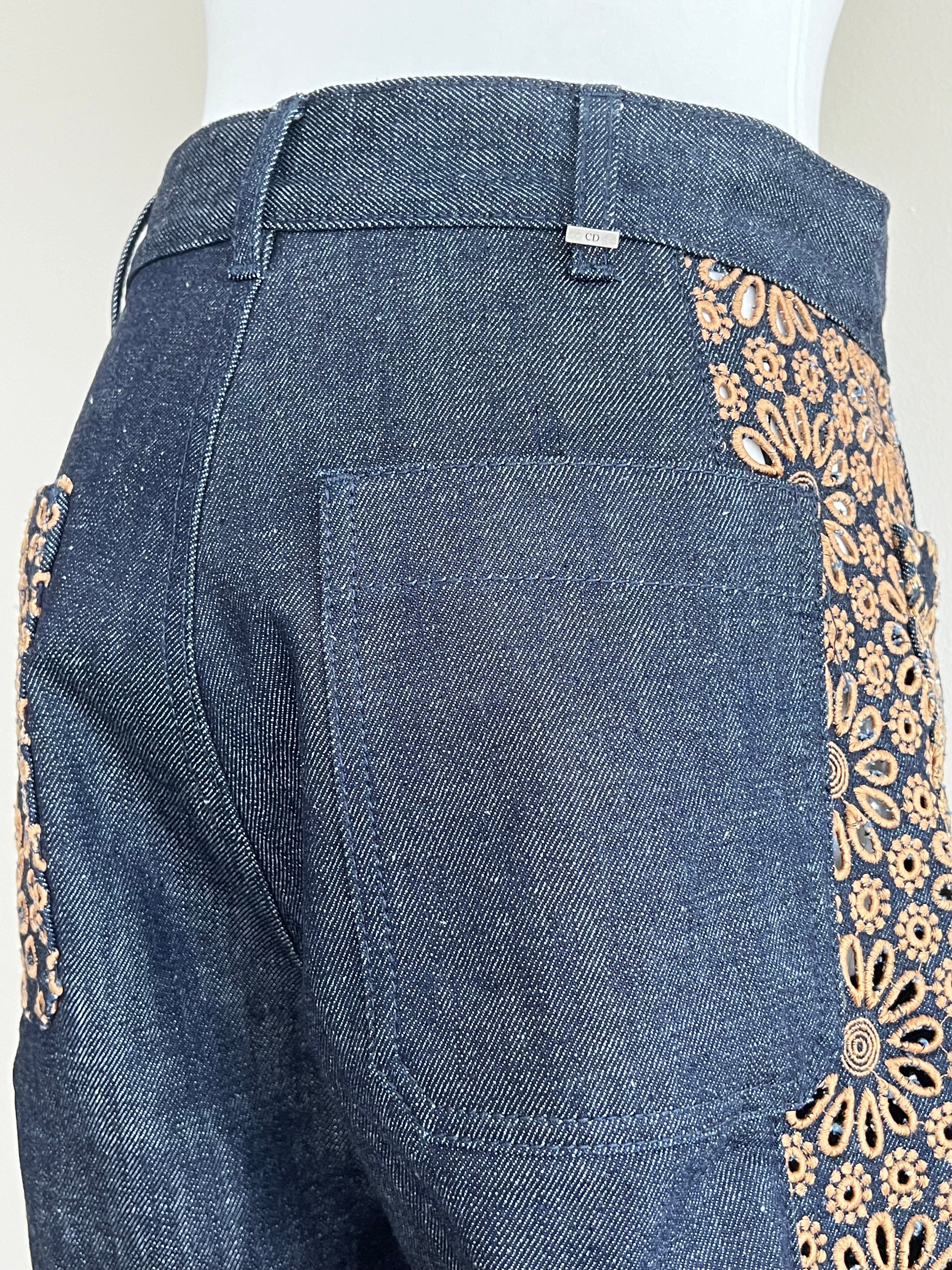 Embroidered High rise wide leg denim Jeans - CHRISTIAN DIOR