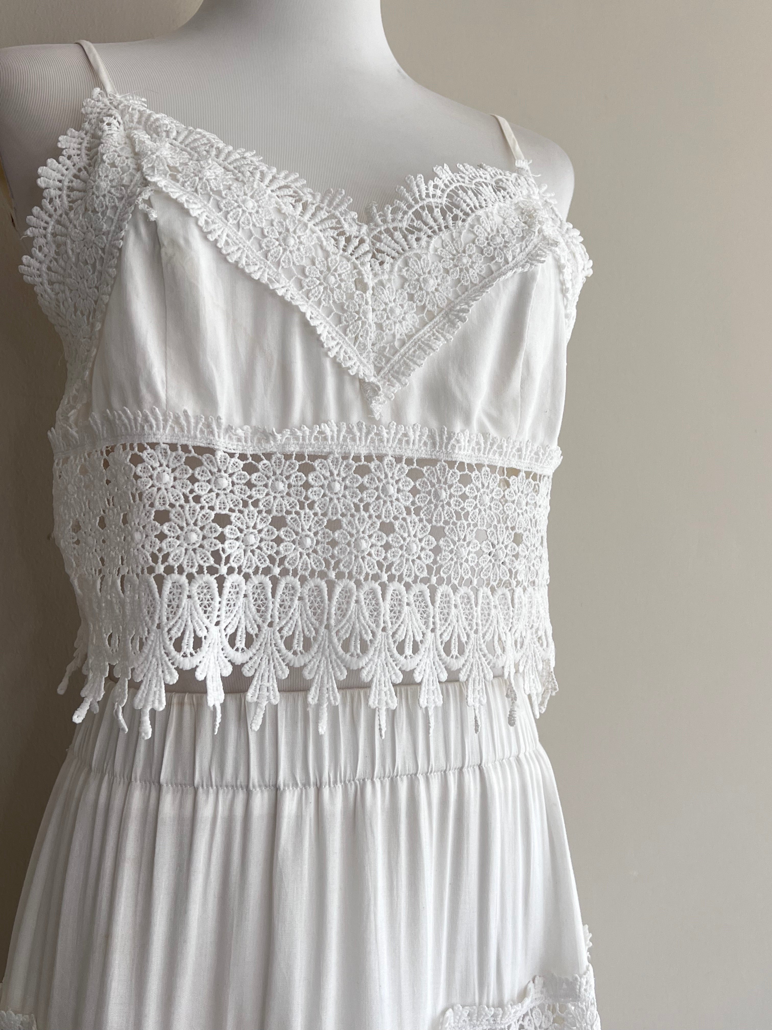 A set of White laced embroidered Top and Maxi skirt - VICBEE