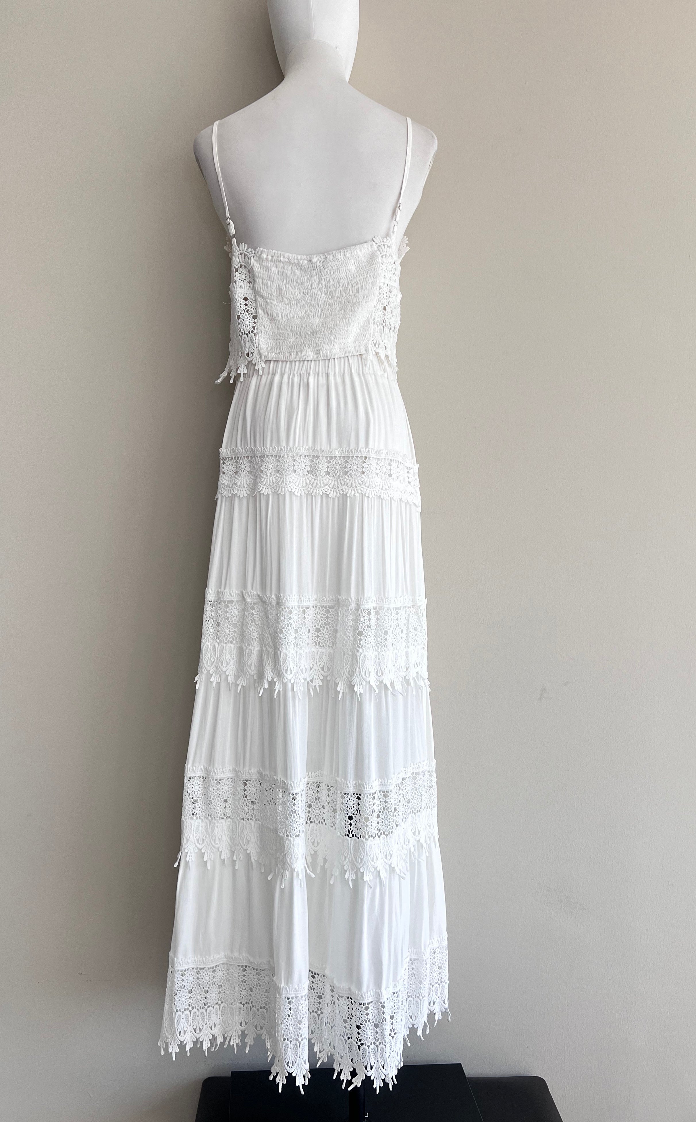 A set of White laced embroidered Top and Maxi skirt - VICBEE