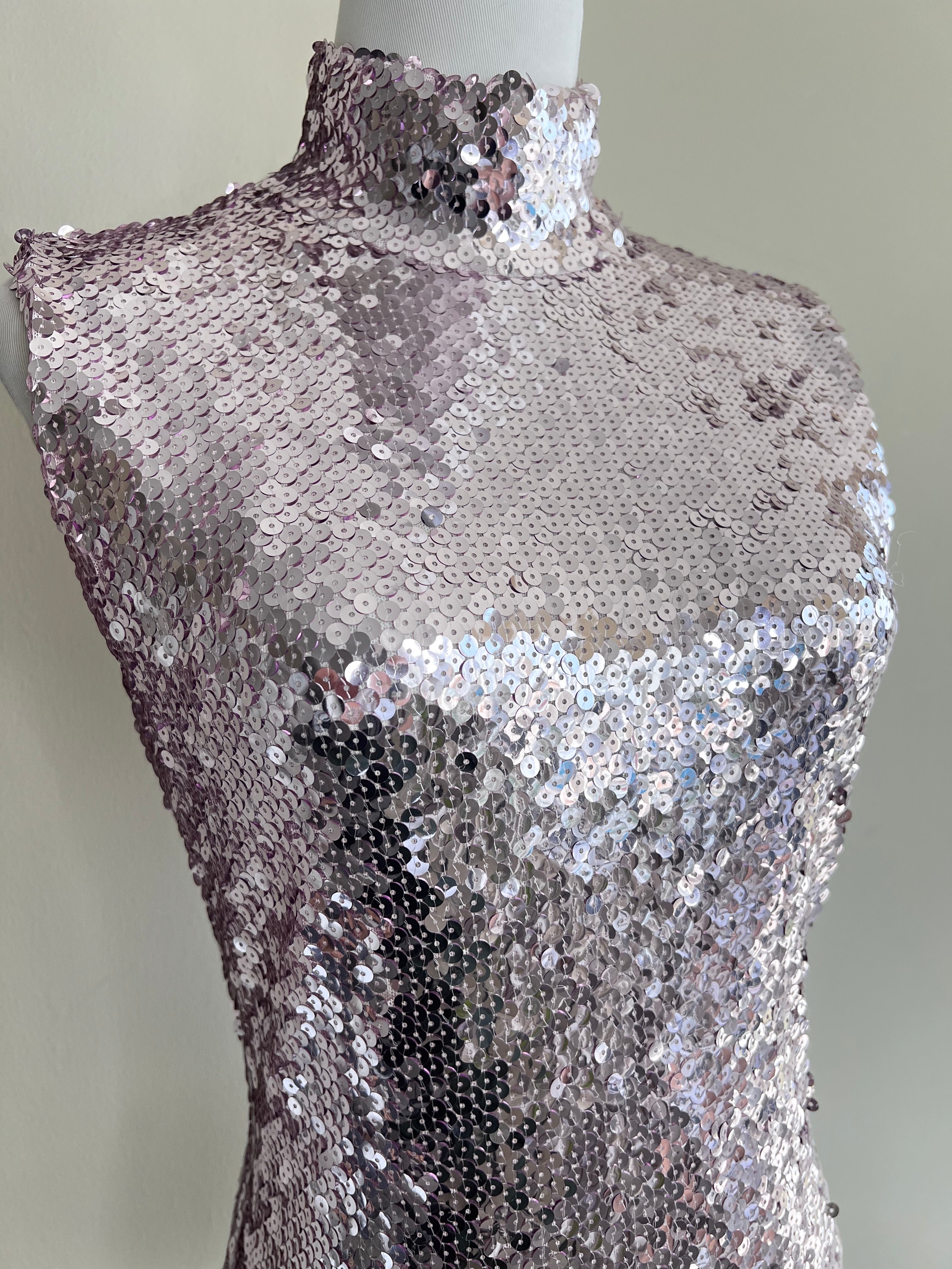 Purple Patterned Embellished Mock Neck Top - CHRISTIAN DIOR