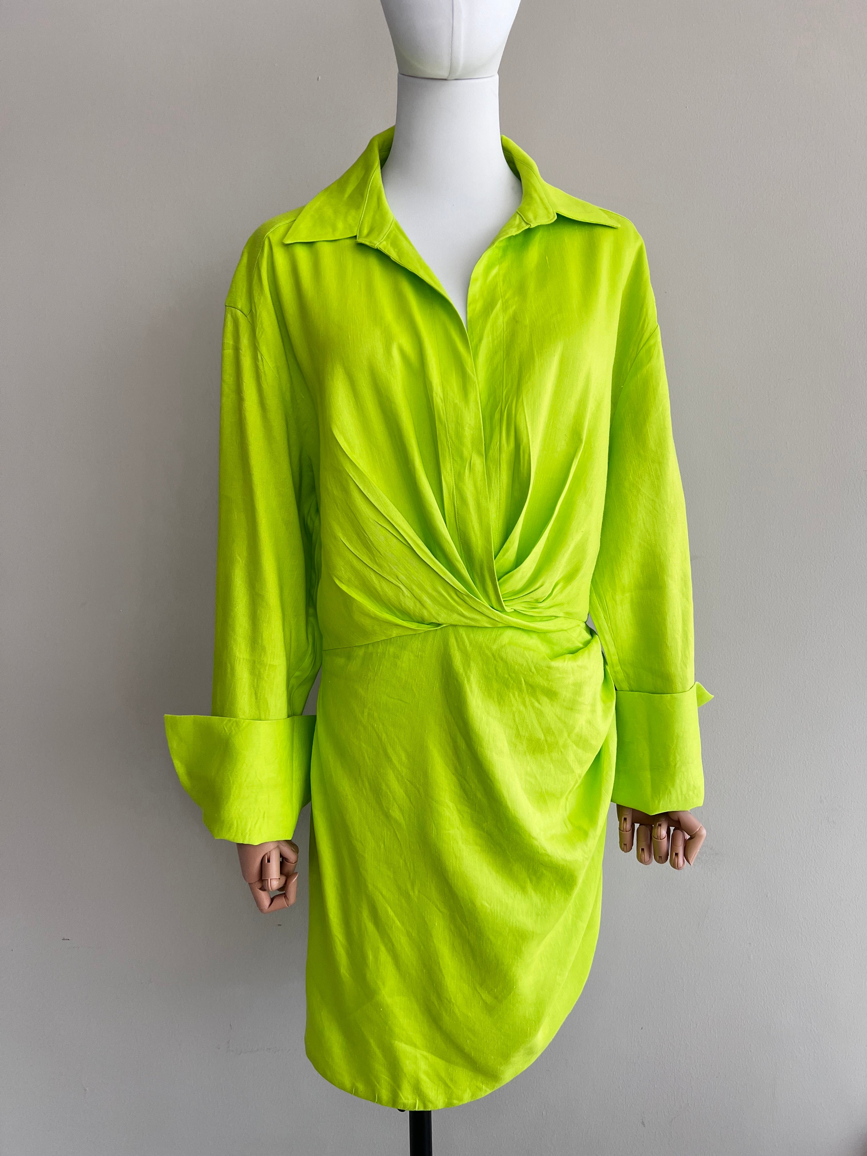 Green Naha Wrap Mini dress in linen - GAUGE81