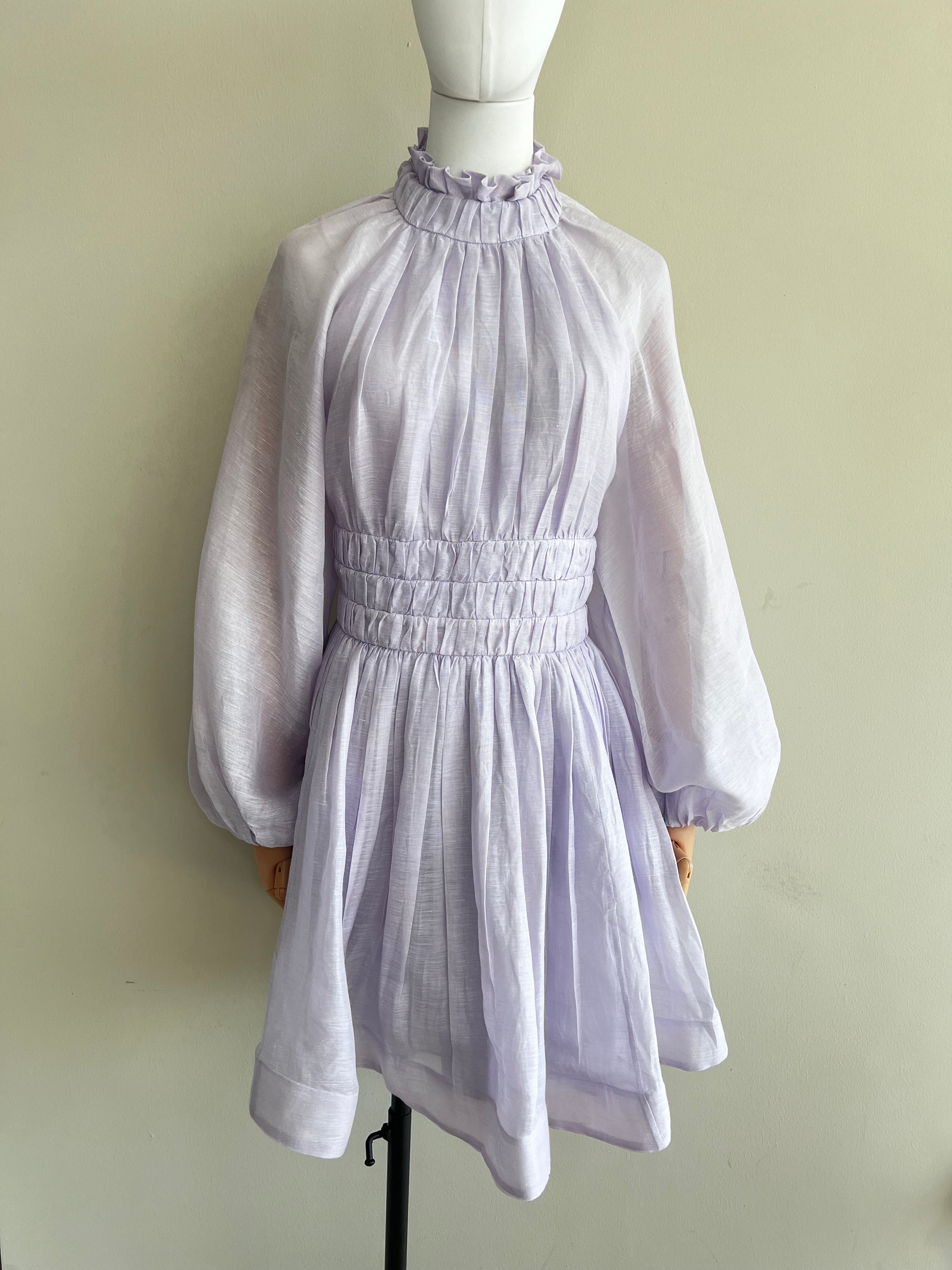 Purple Luminous ruched puff sleeves backless mini dress - ZIMMERMANN