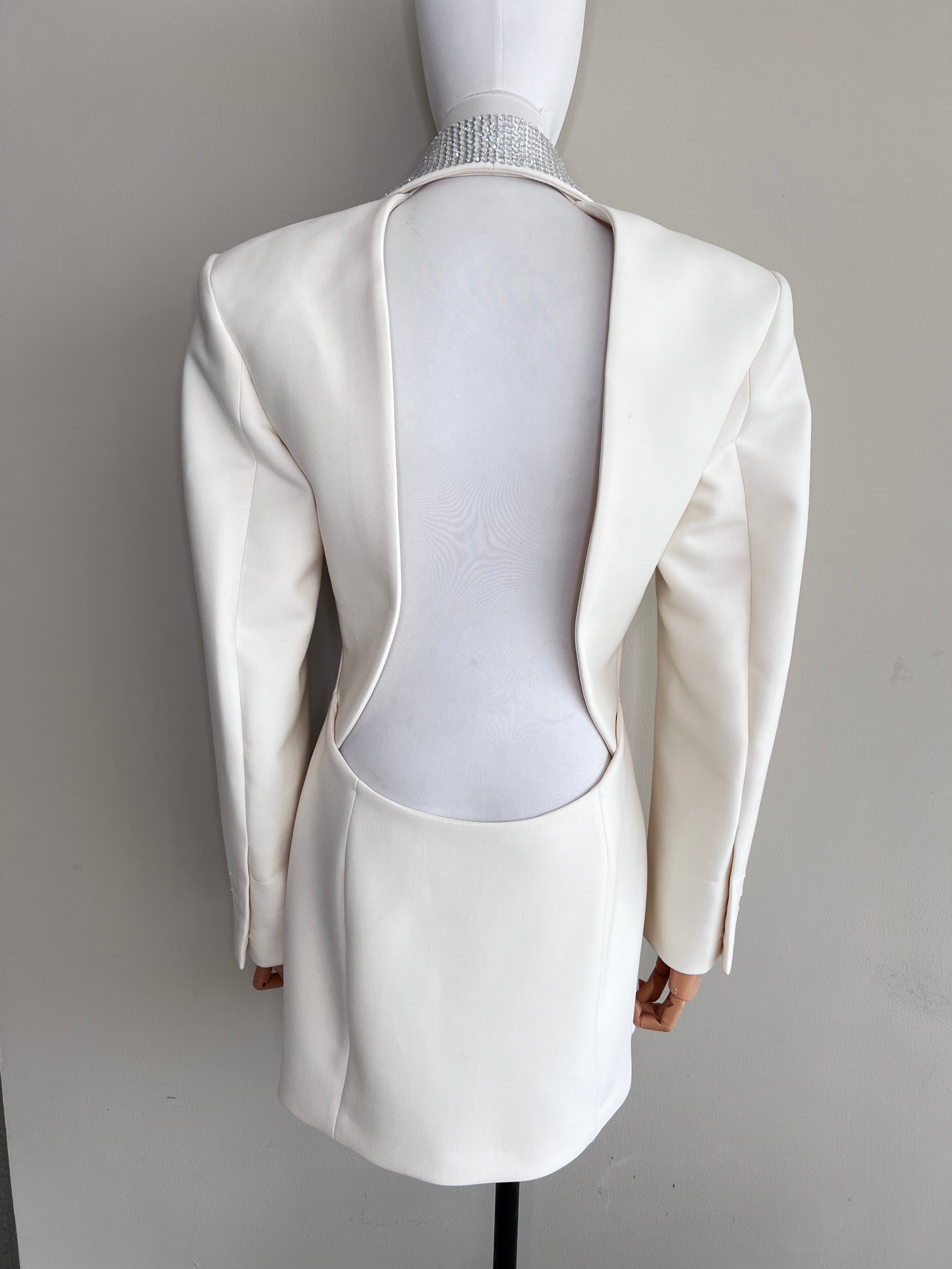 White Embellished Tuxedo Mini dress - AREA