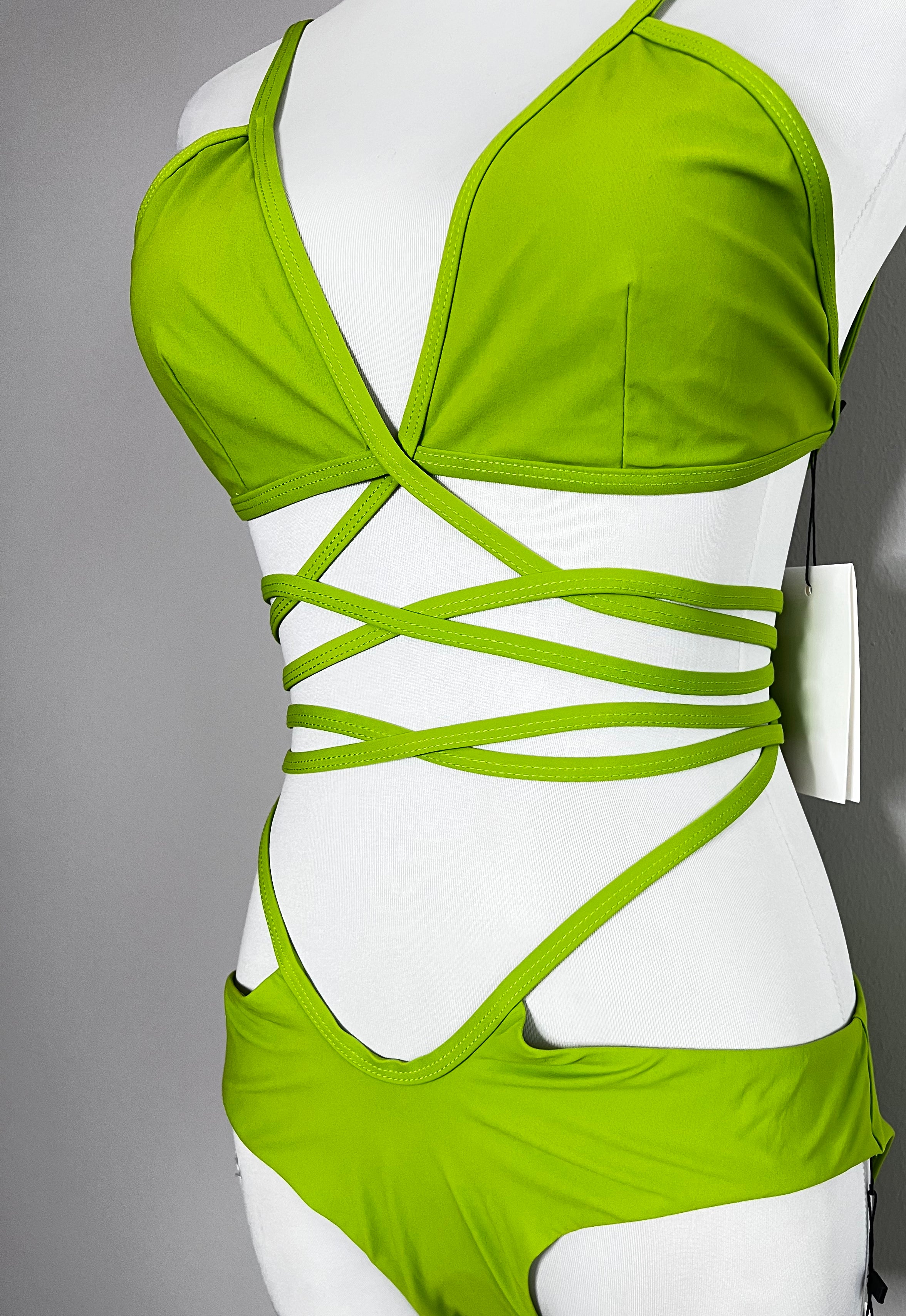 BRAND NEW !! A set of green apple looped tie bikini brief & top swimwear - CHRISTOPHER ESBER