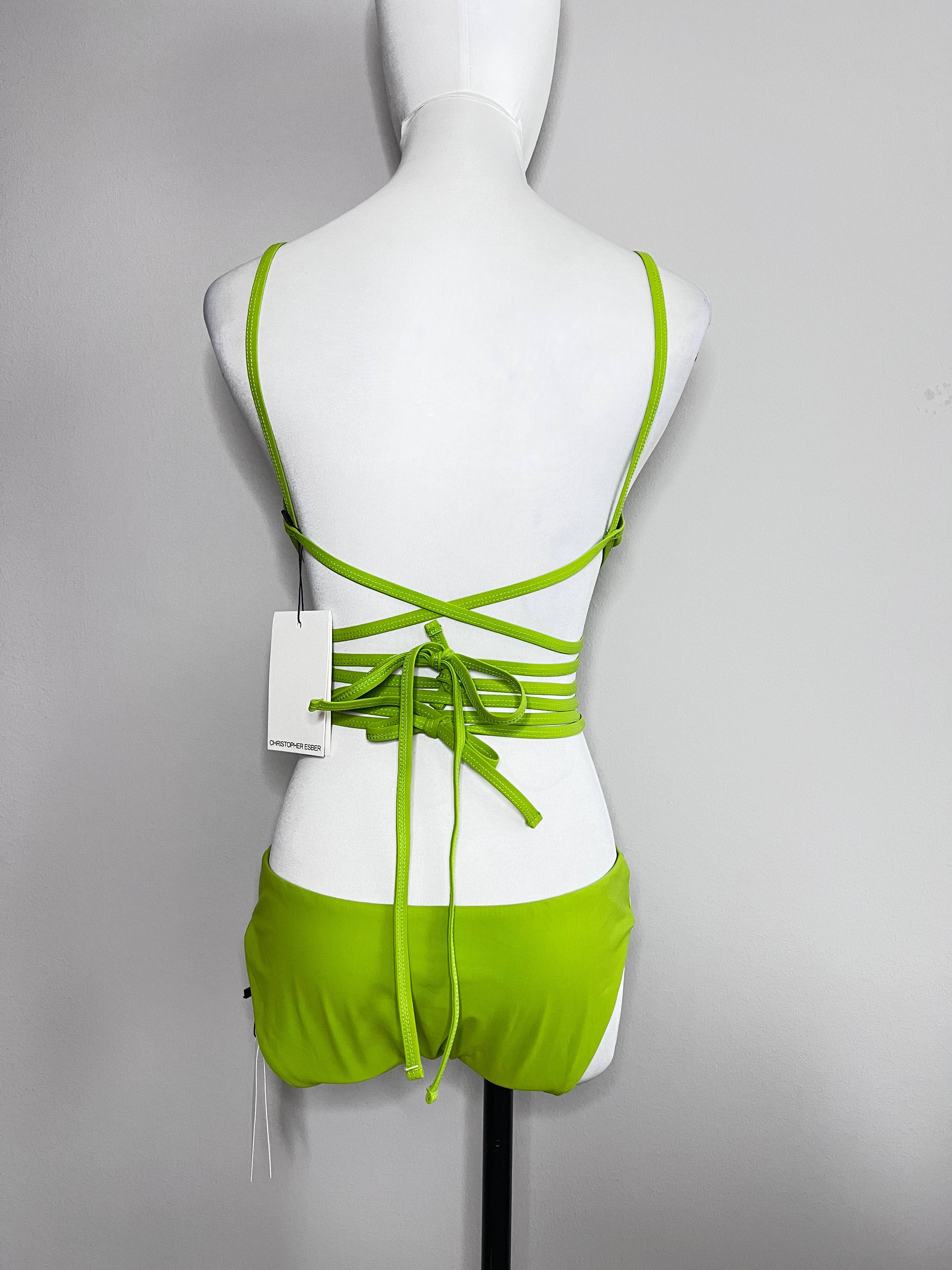 BRAND NEW !! A set of green apple looped tie bikini brief & top swimwear - CHRISTOPHER ESBER