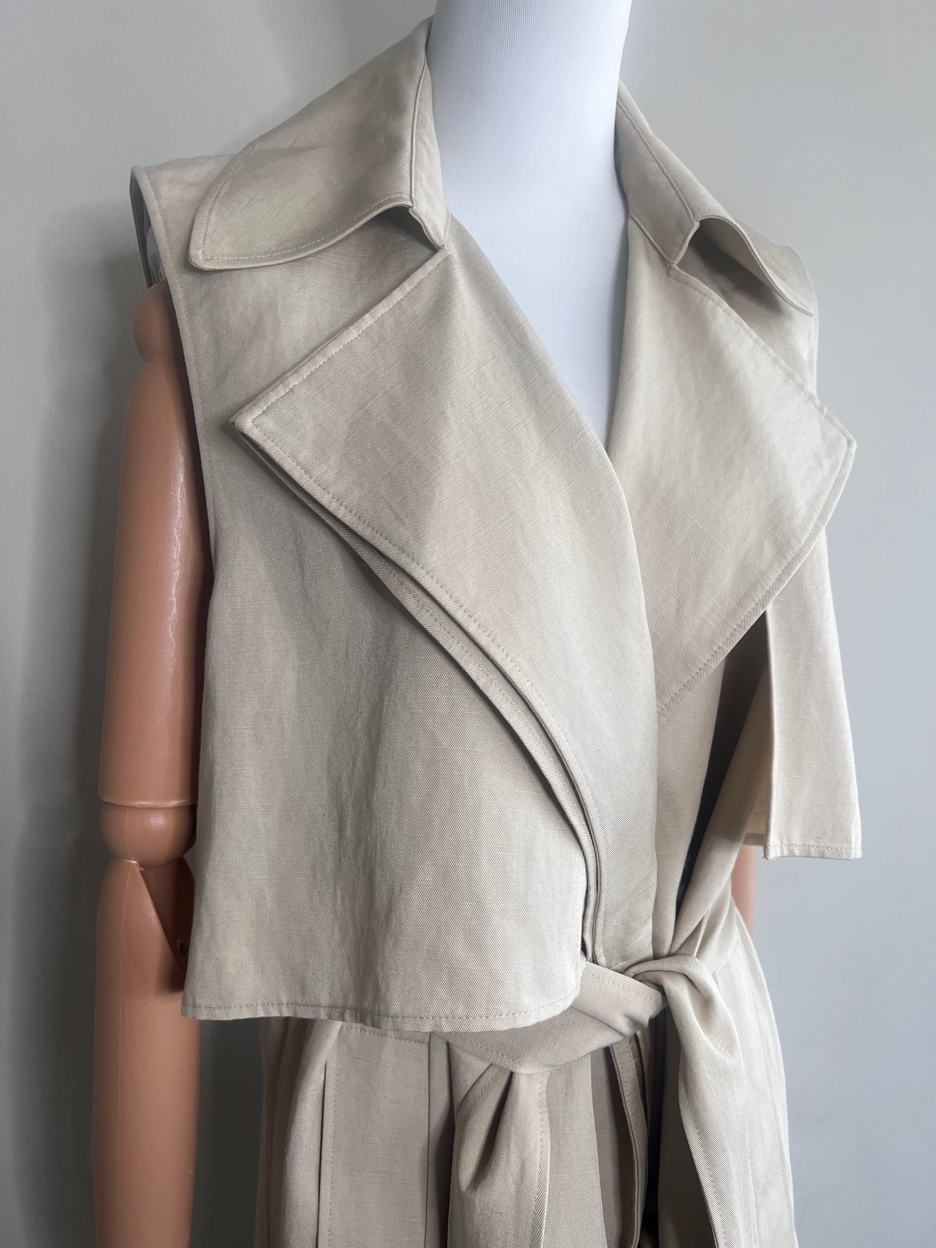 Brown Linen sleeveless natural trench coat - COS