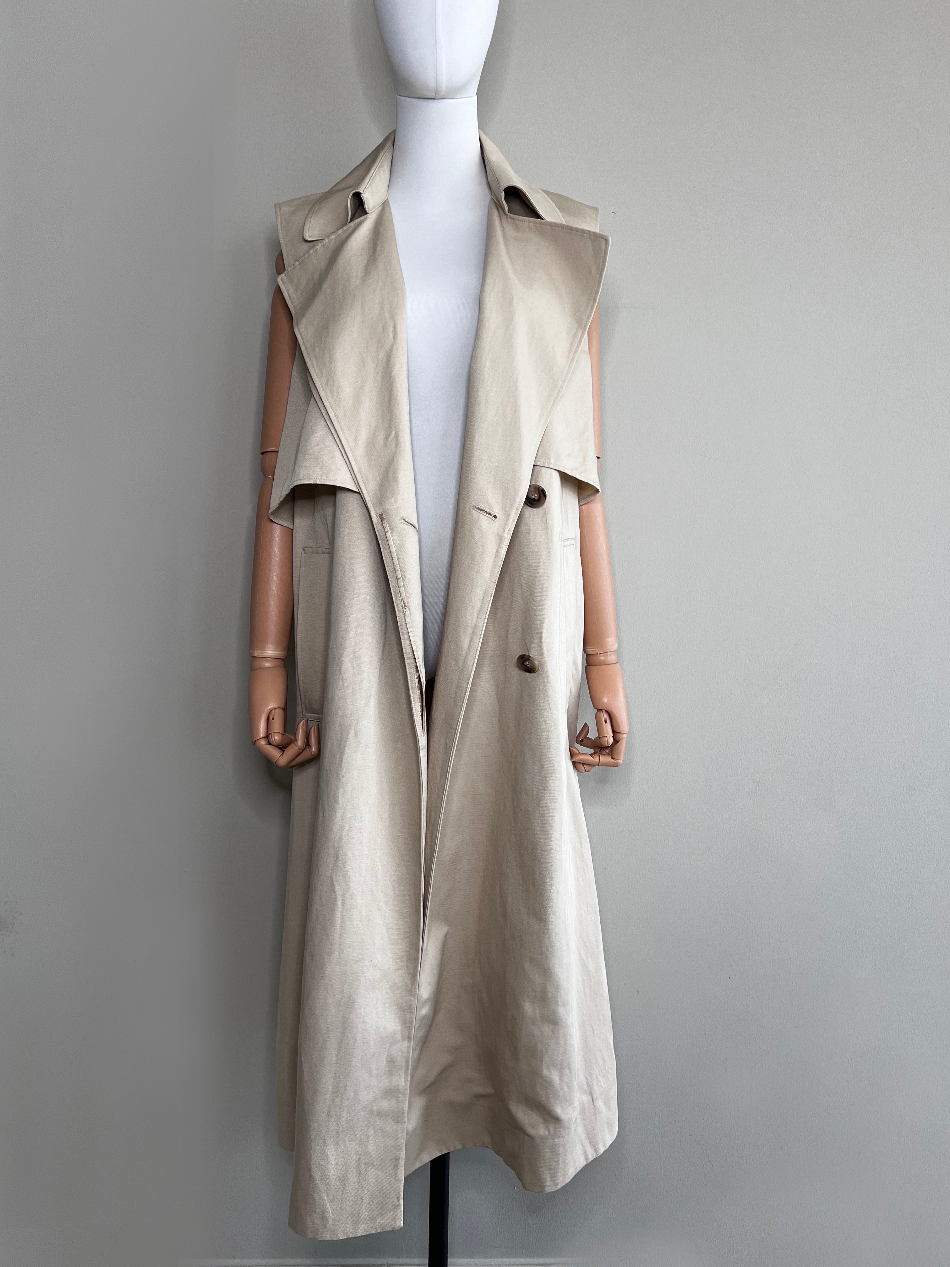 Brown Linen sleeveless natural trench coat - COS