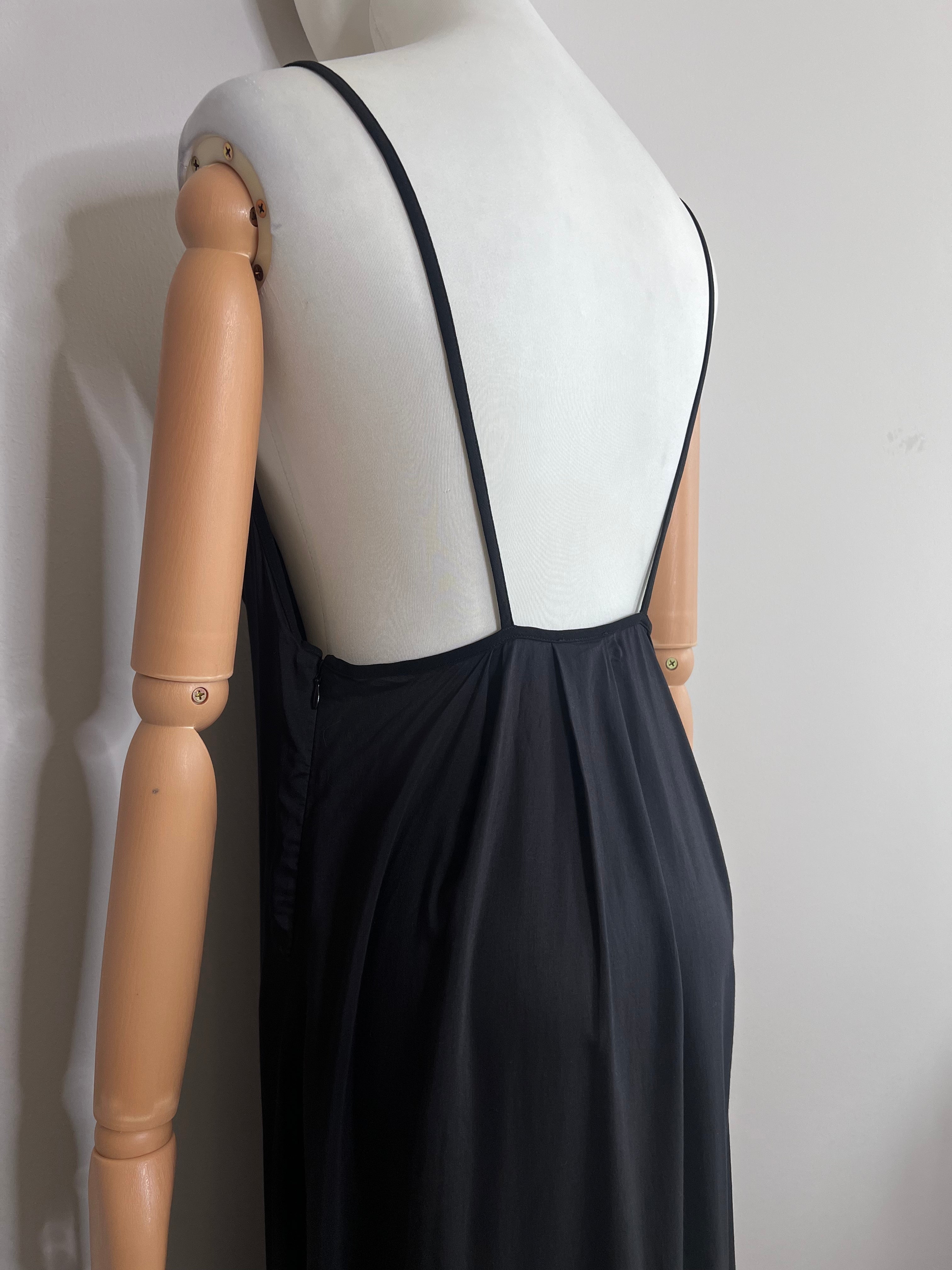 Black flowy v neck flowy long dress with silver stud design - LA PERLA