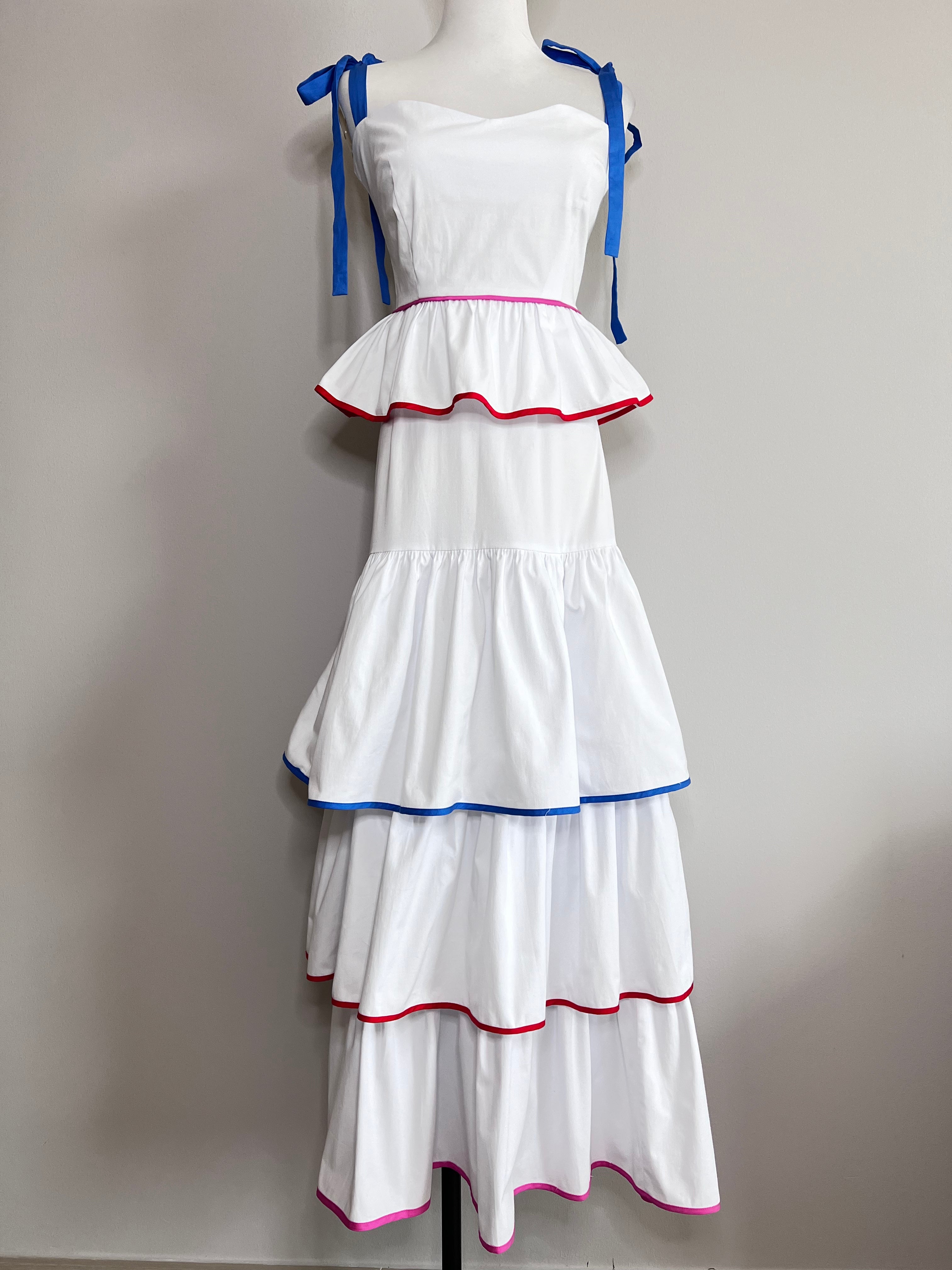 A set of Aruba white malena top drwa string & santo domingo long skirt with multi color lining- PAOLITA