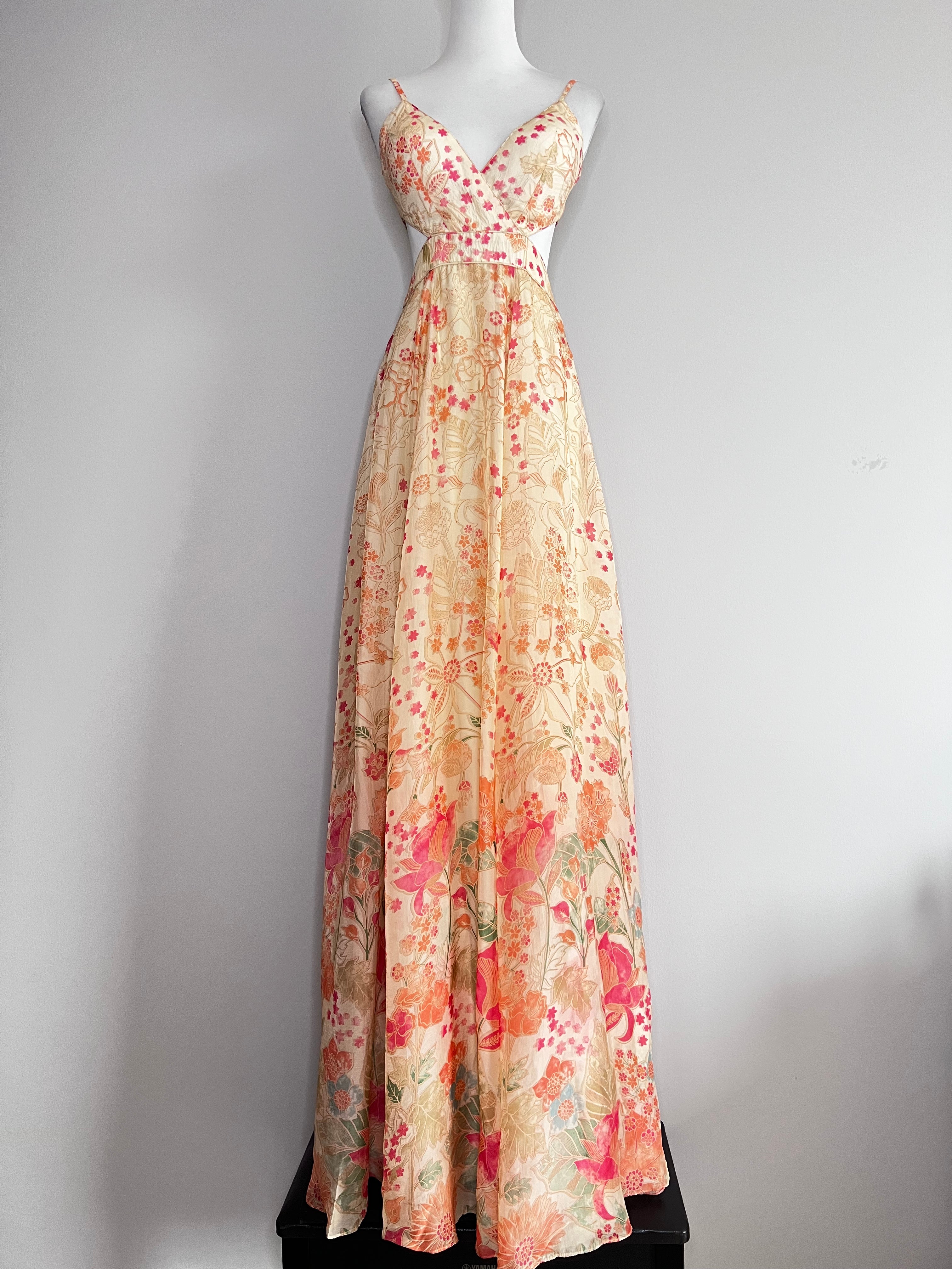Alaya Gown with enchanting floral print and cut out details flowy soft tune desert dress - ANITA DONGRE