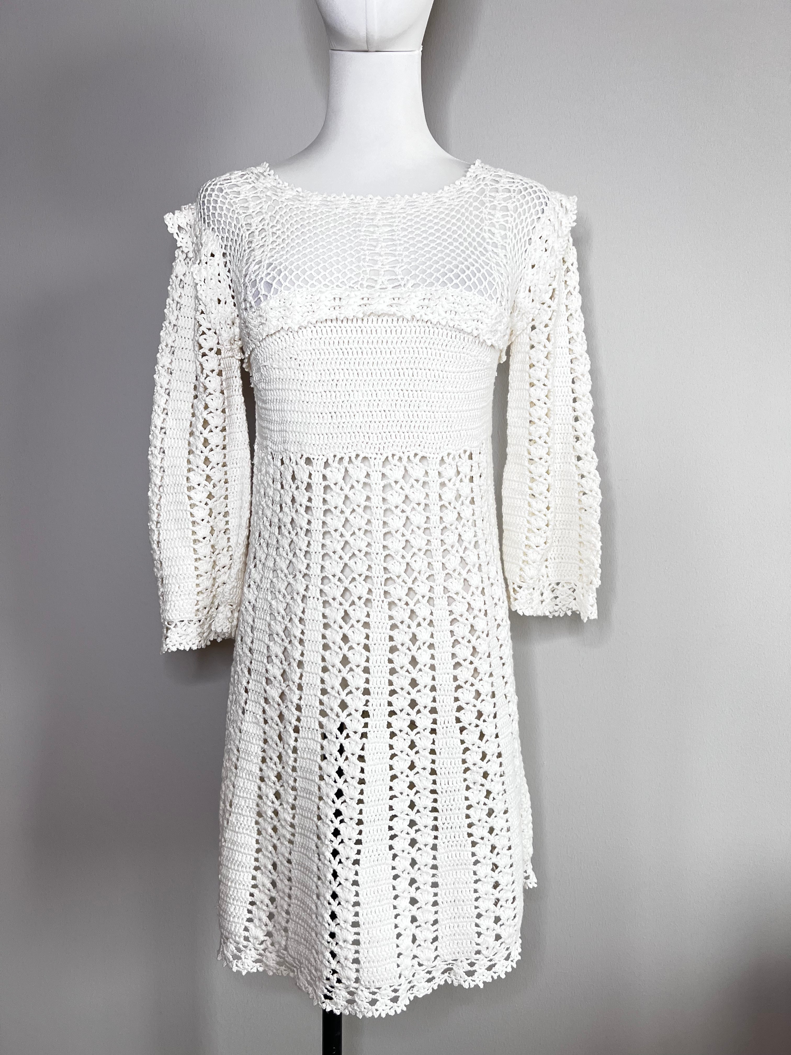 Short white long sleeve crochet dress - ELISABETTA FRANCHI