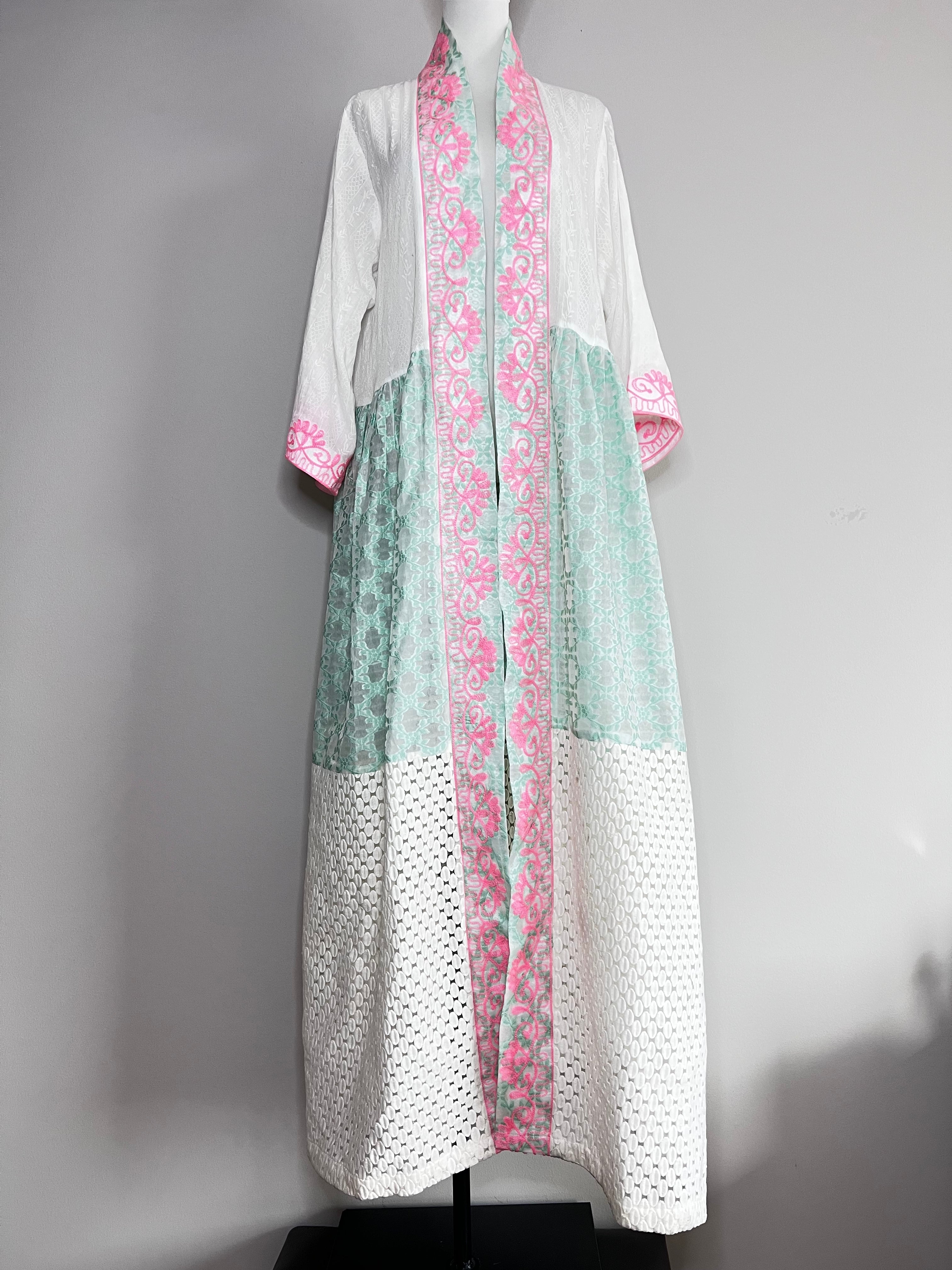 Designer kaftan with detailed fabrics and fresh colors