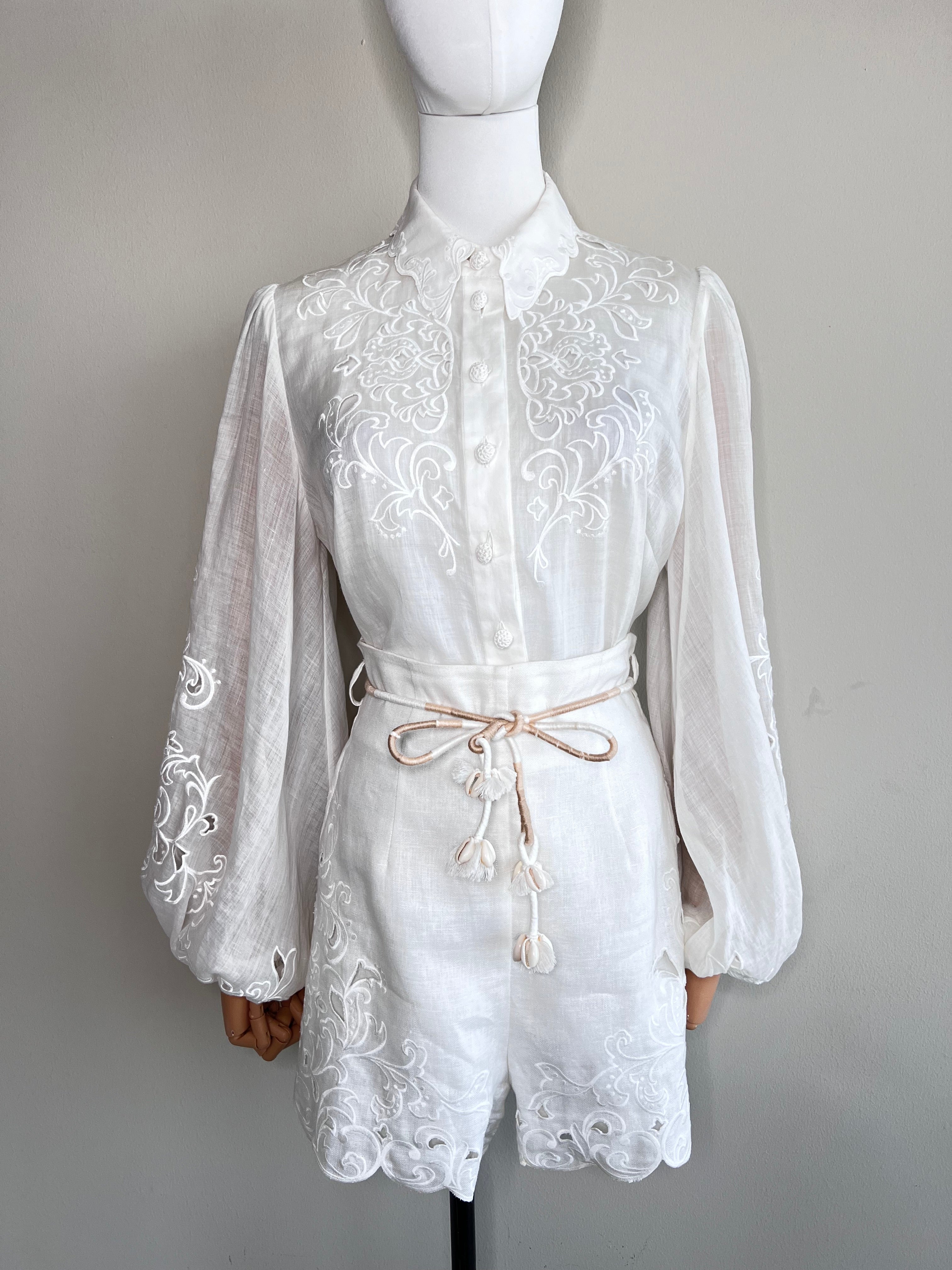 A set of white nina embroidered longsleeve and shorts - ZIMMERMANN