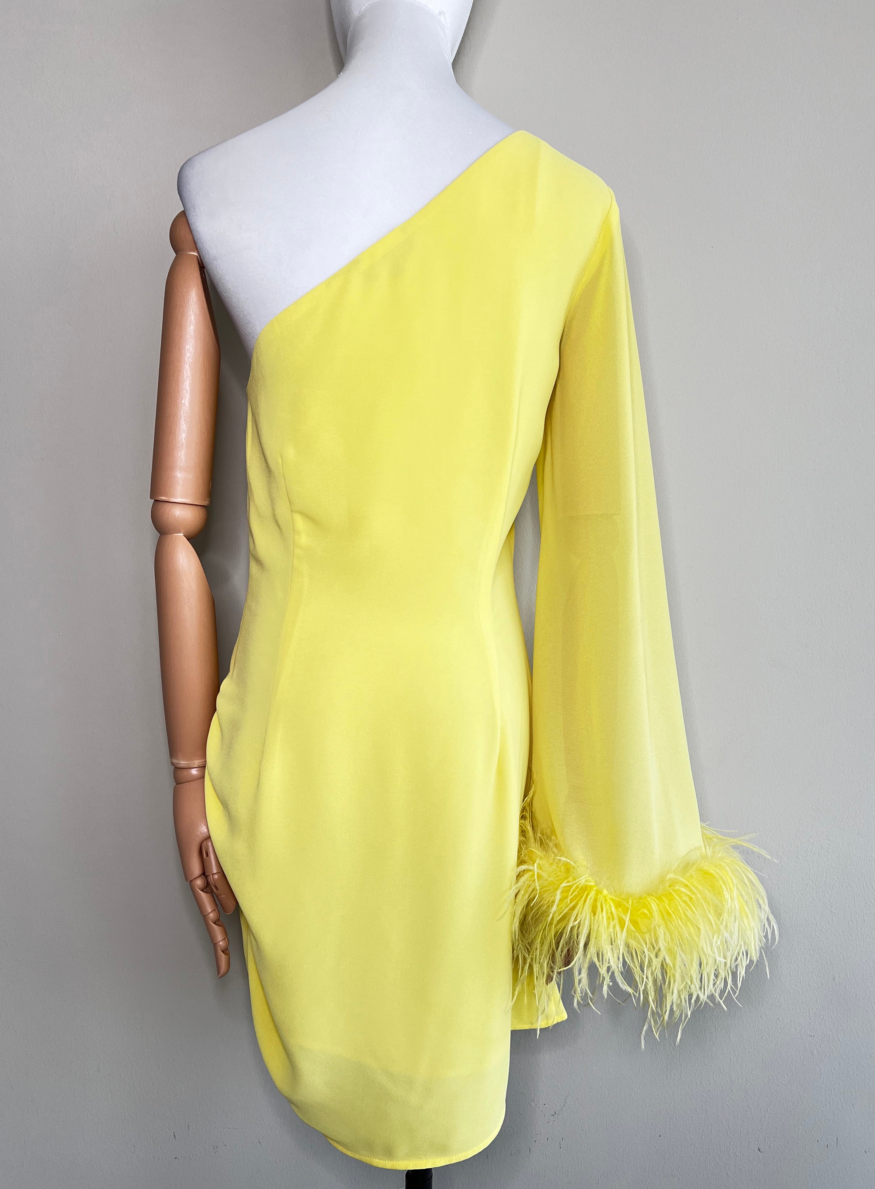 Yellow Porscha One-shoulder Dress in Viscose - DE LA VALI