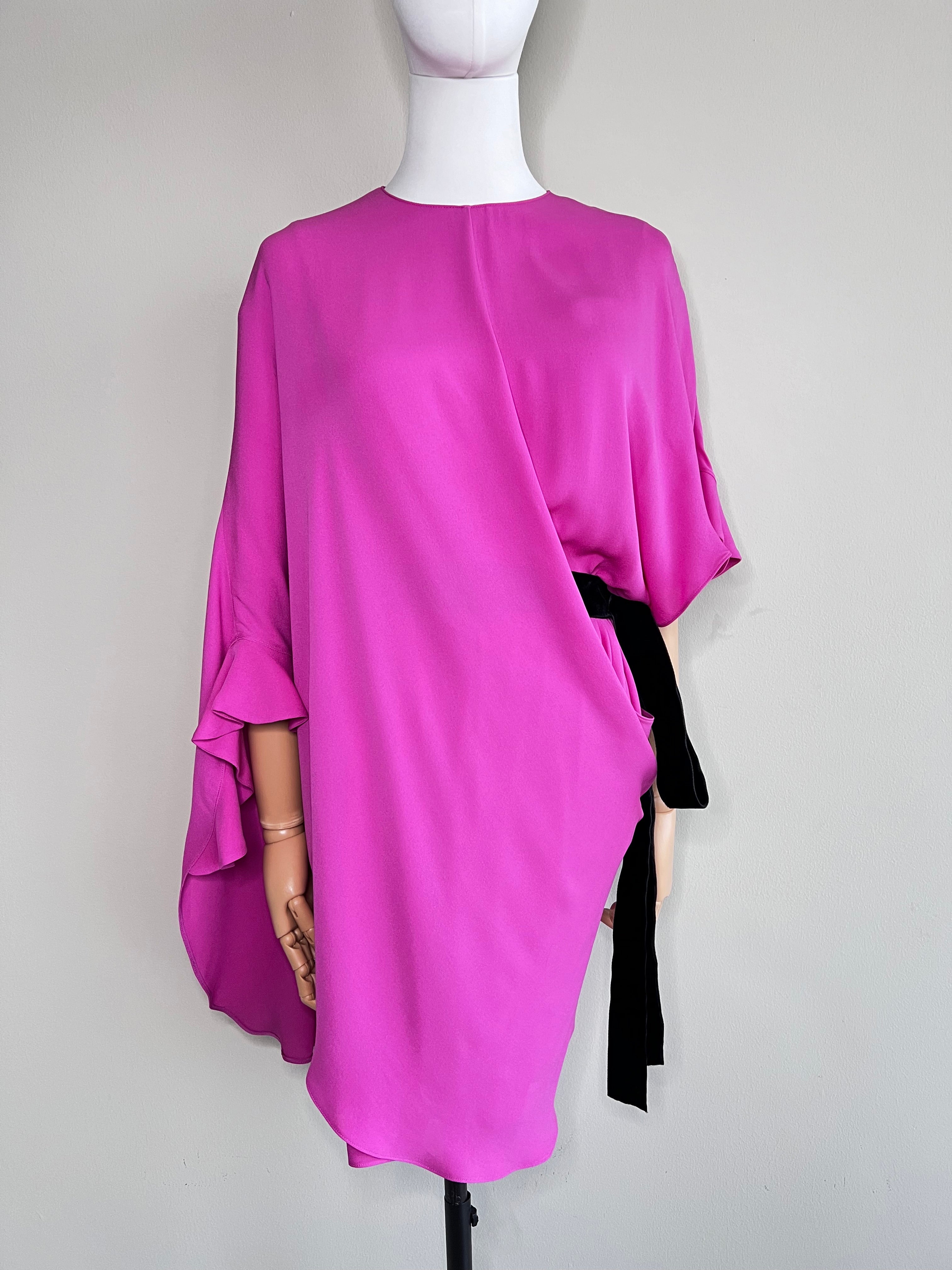 Pink Oversized asymmetric draped silk crepe in dress - VALENTINO