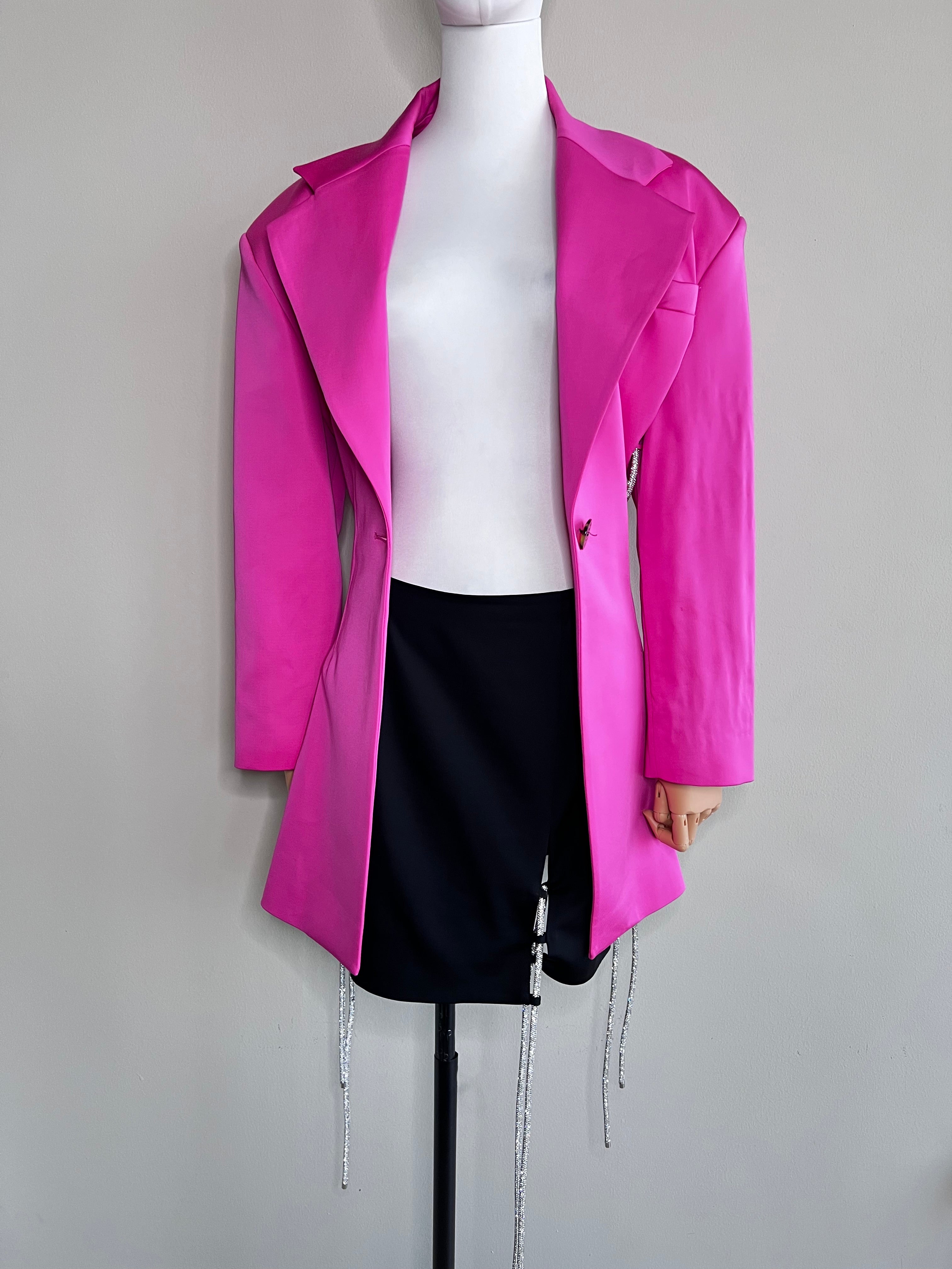 A set of Pink Blazer with Crystal embellished tie ups and Black skirt - Giuseppe Di Morabito