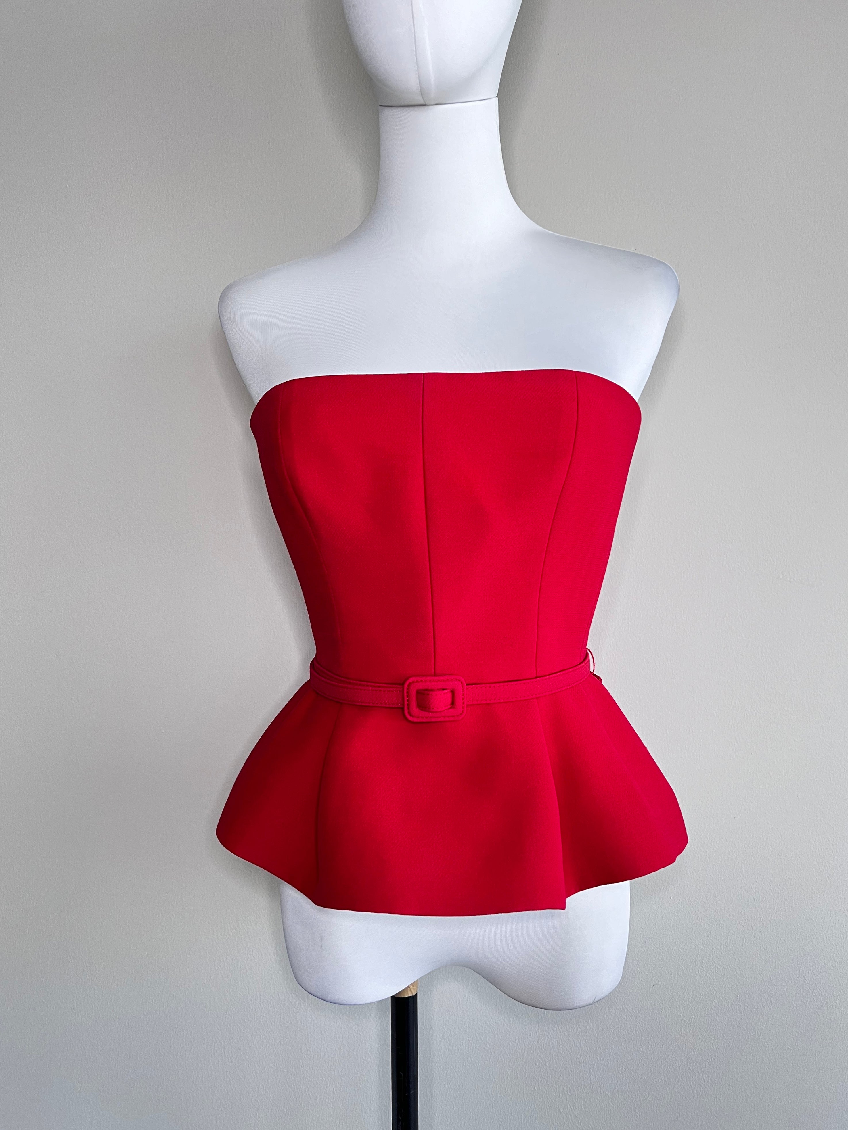 Red Premium peplum tube top belted - CHRISTIAN DIOR