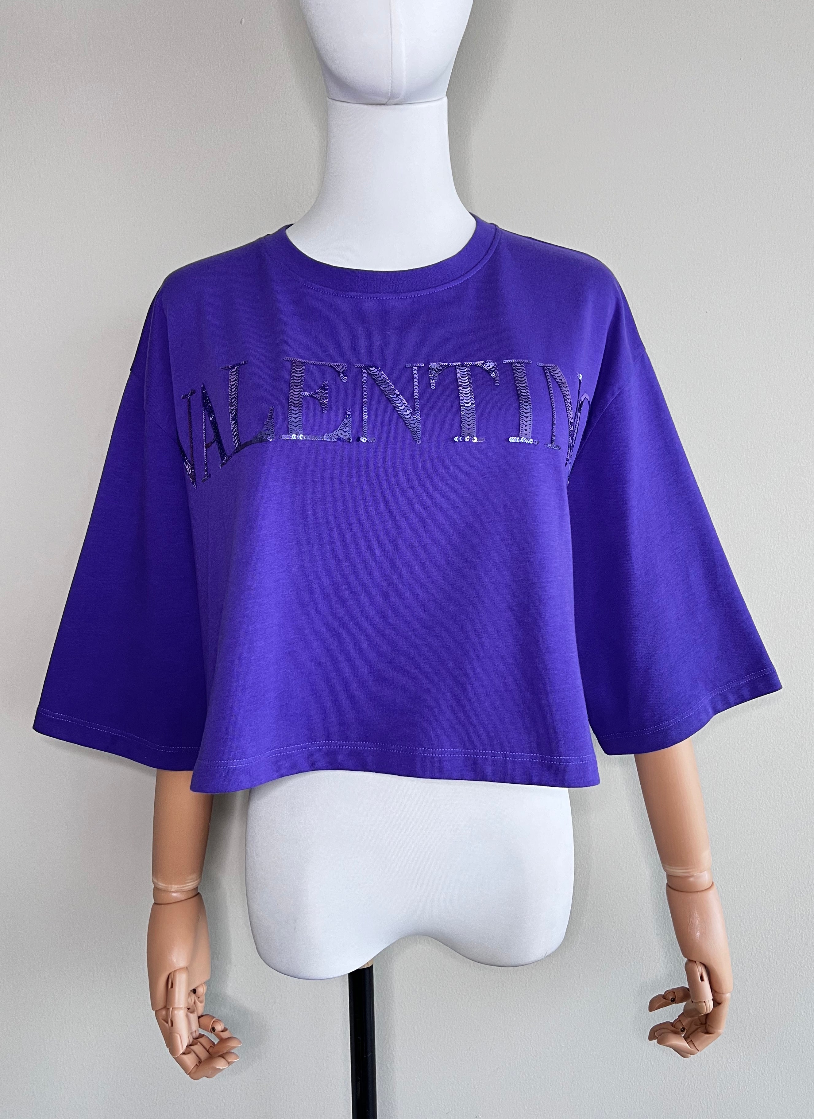 Violet sequin-embellished cropped T-shirt - VALENTINO