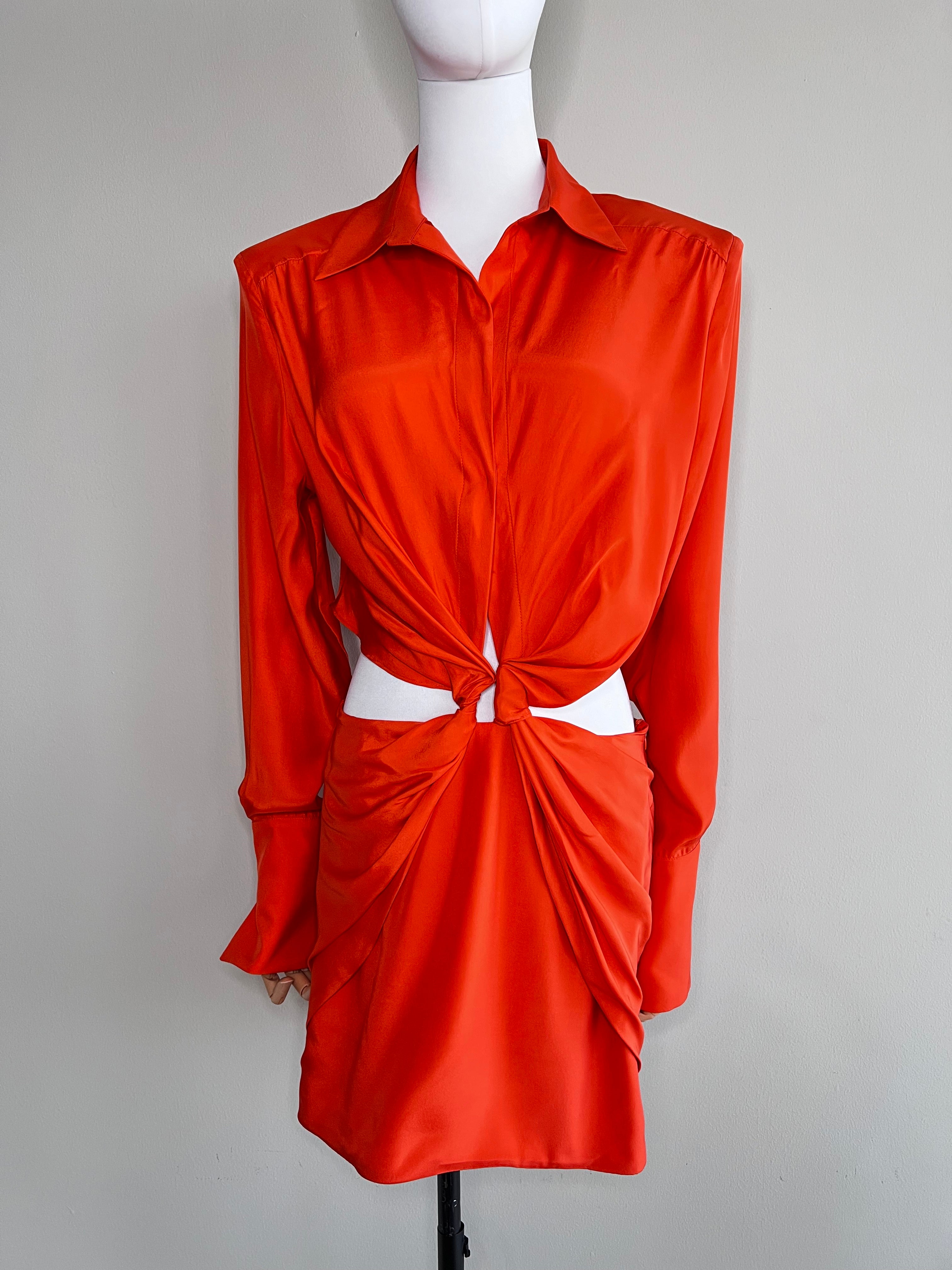Orange twist-detail cut-out shirt dress - GAUGE81