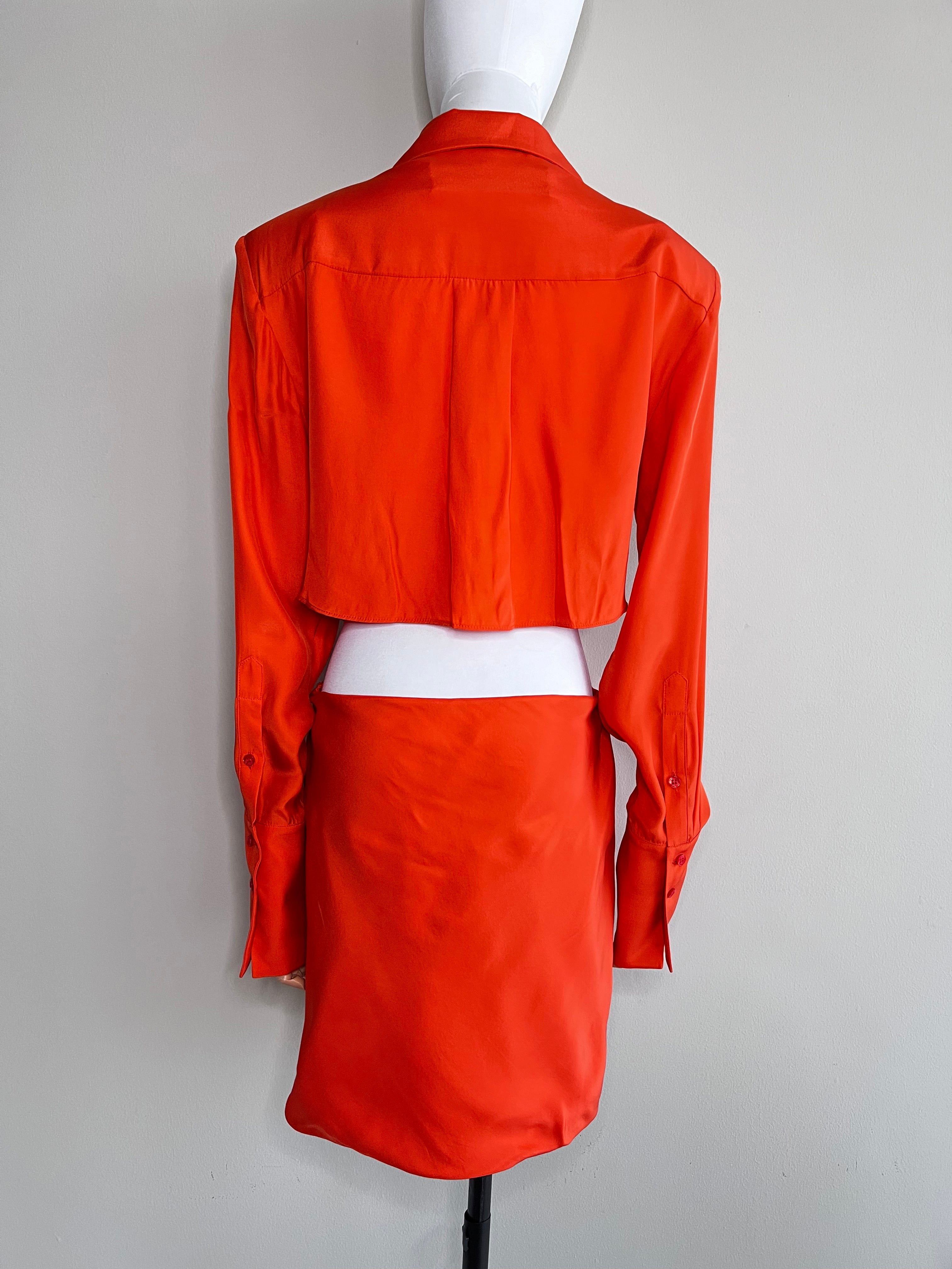 Orange twist-detail cut-out shirt dress - GAUGE81