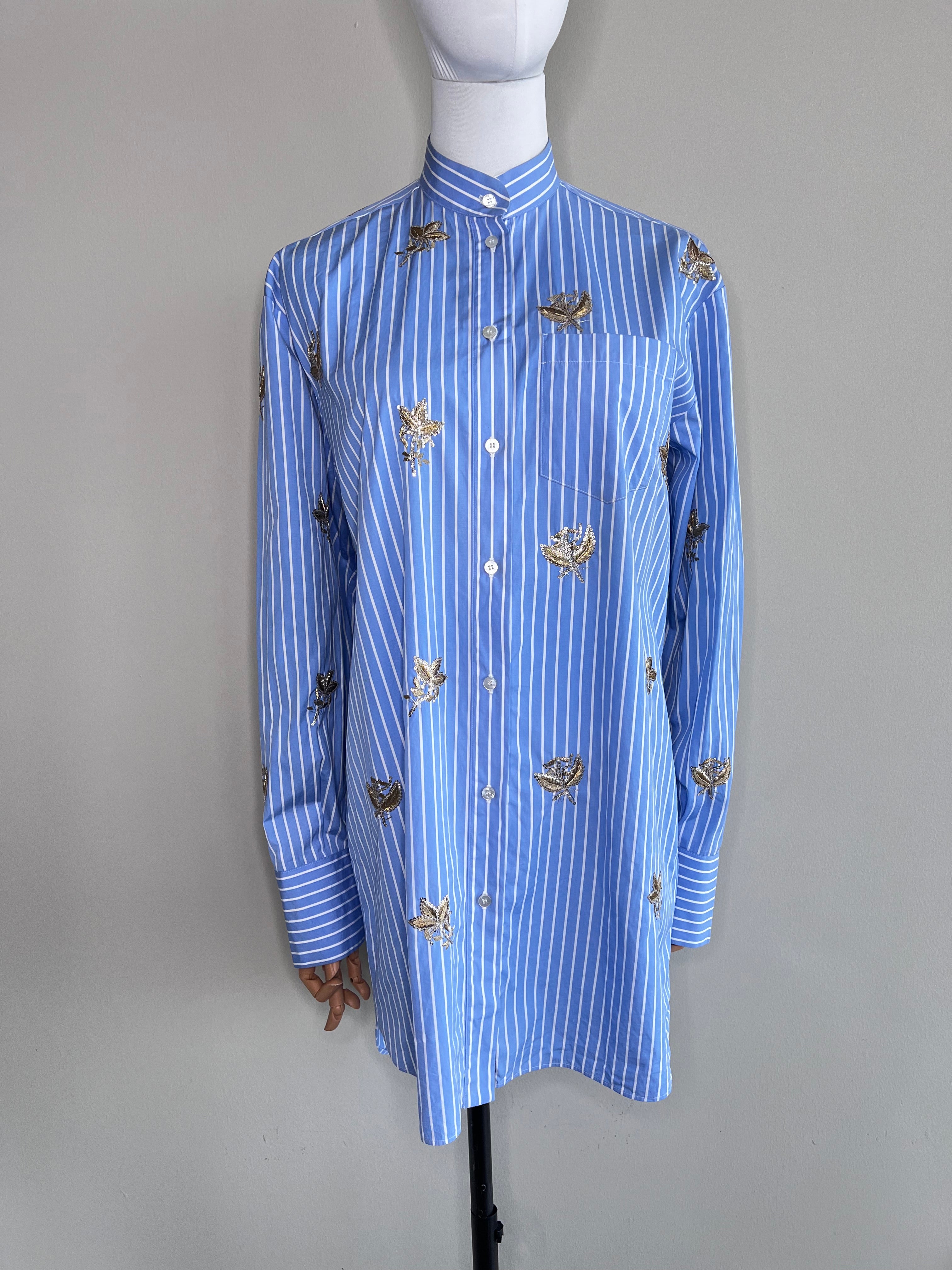 Blue Striped poplin shirt with sequin longsleeve dress - VALENTINO