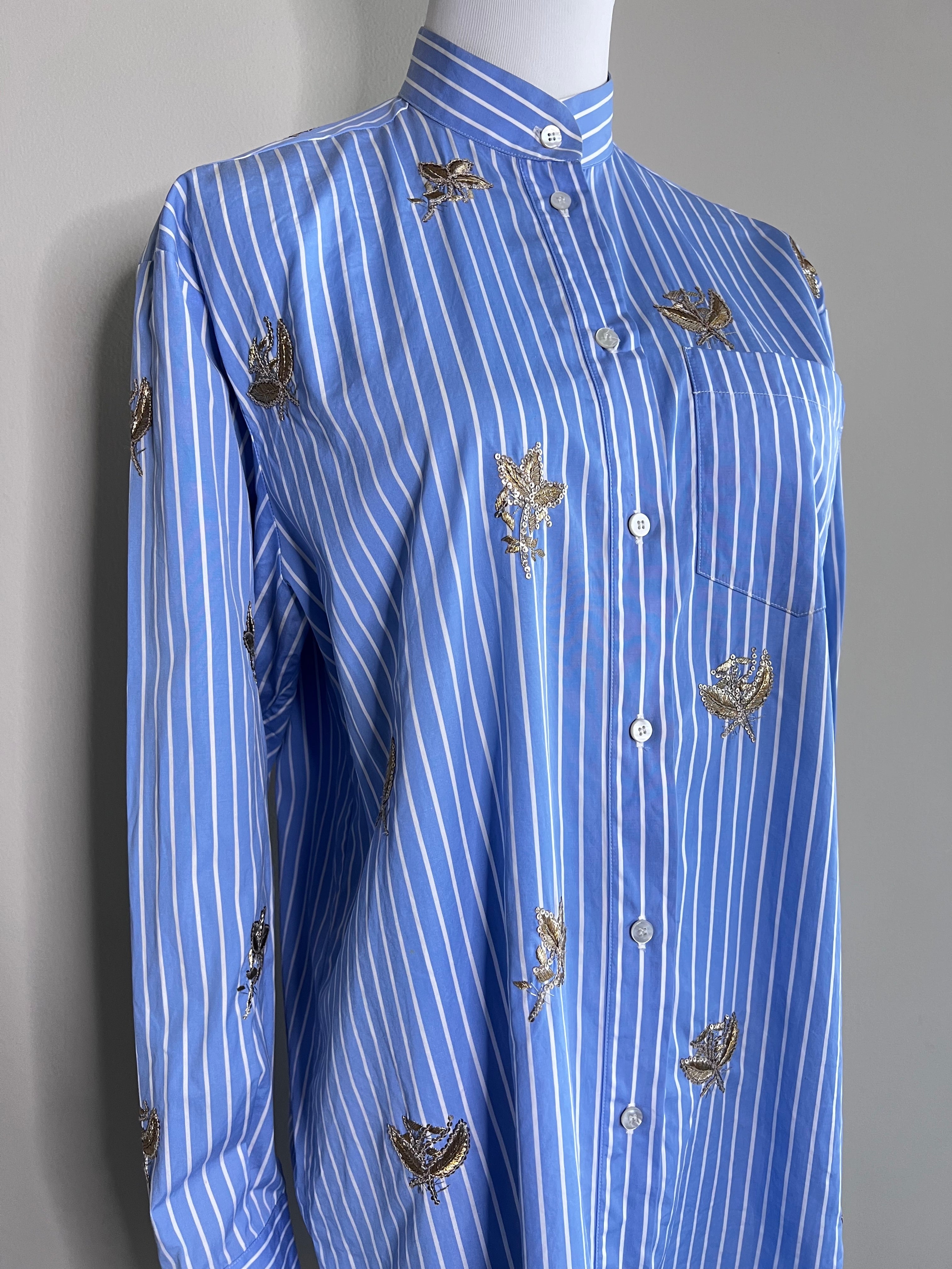 Blue Striped poplin shirt with sequin longsleeve dress - VALENTINO