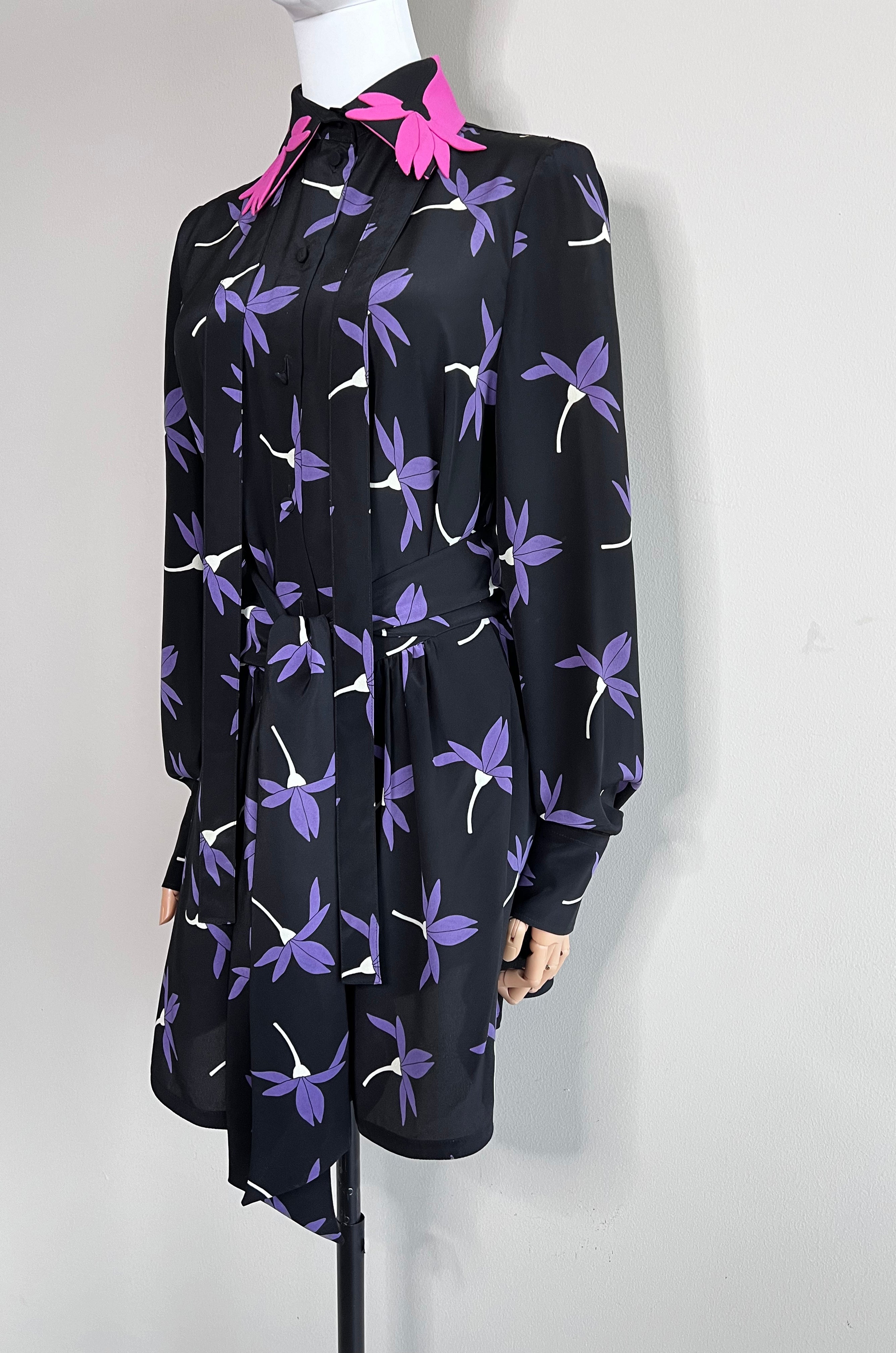 A set of Black with Purple Fairy Flowers print long-sleeve shirt and shorts - VALENTINO