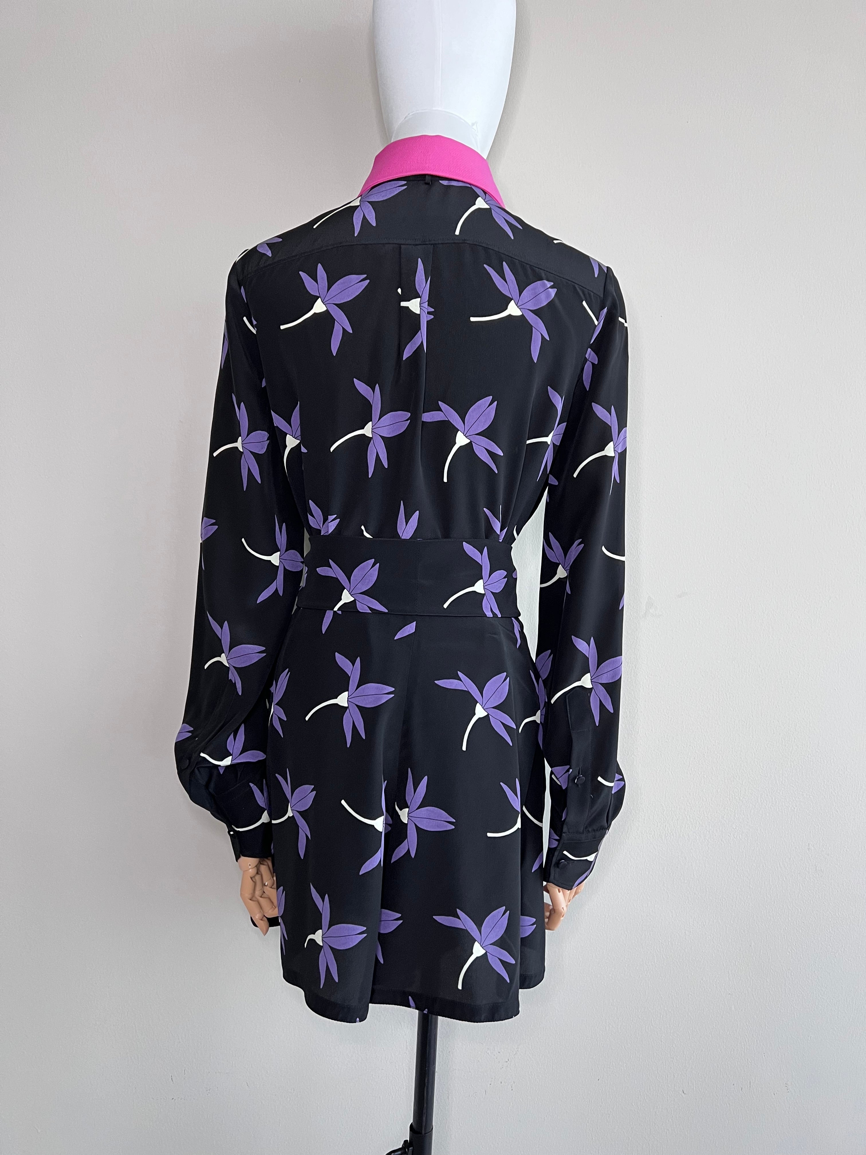 A set of Black with Purple Fairy Flowers print long-sleeve shirt and shorts - VALENTINO