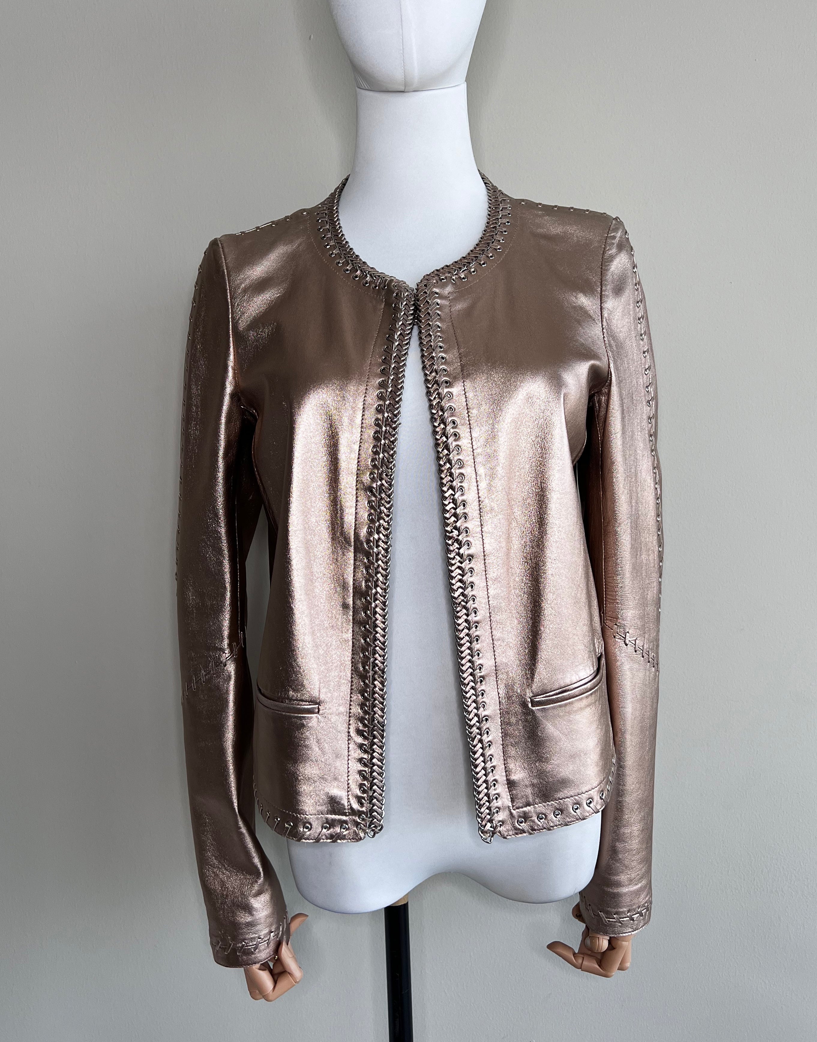 Rose gold metalic leather jacket - ROBERTO CAVALLI