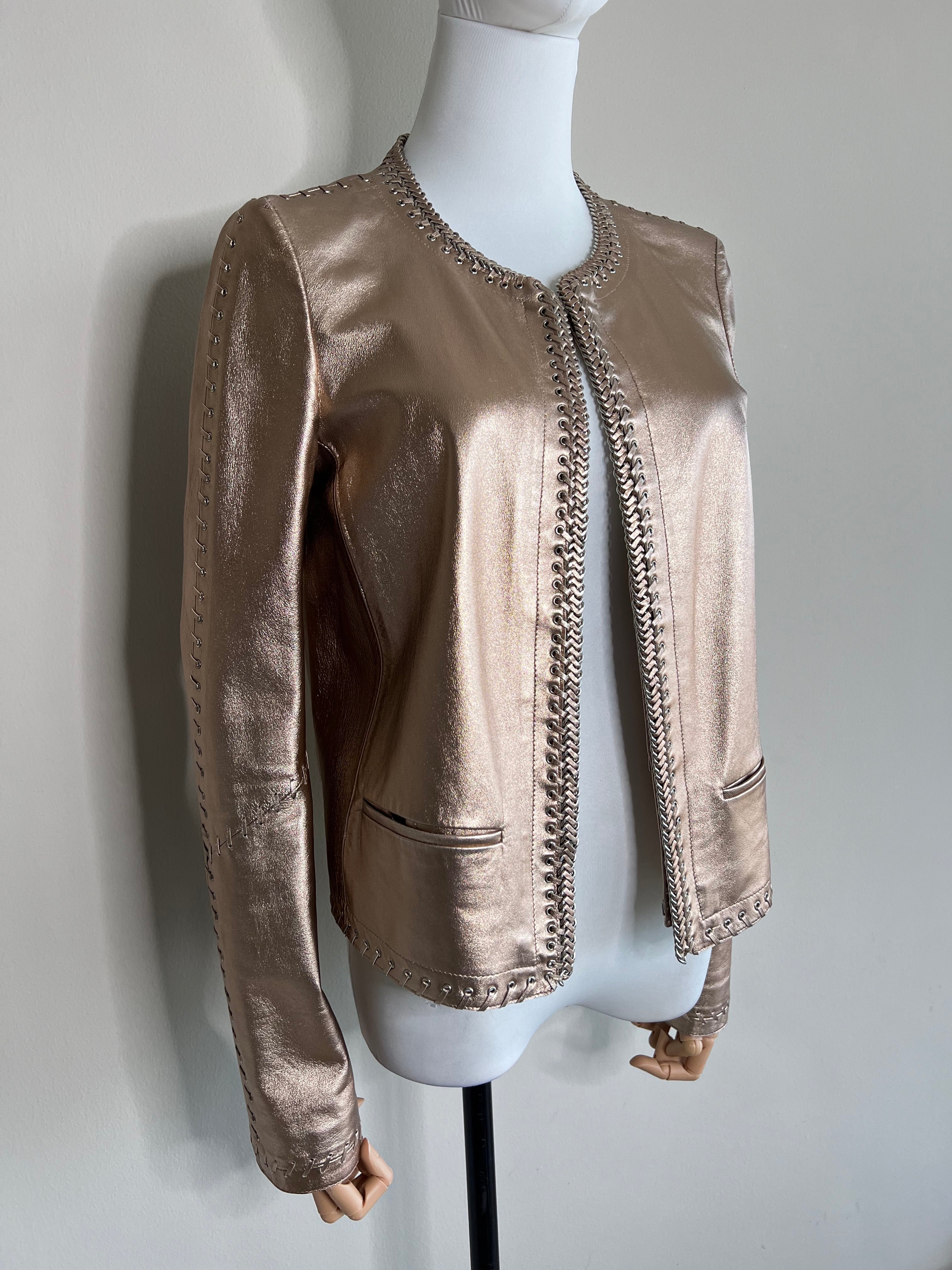 Rose gold metalic leather jacket - ROBERTO CAVALLI