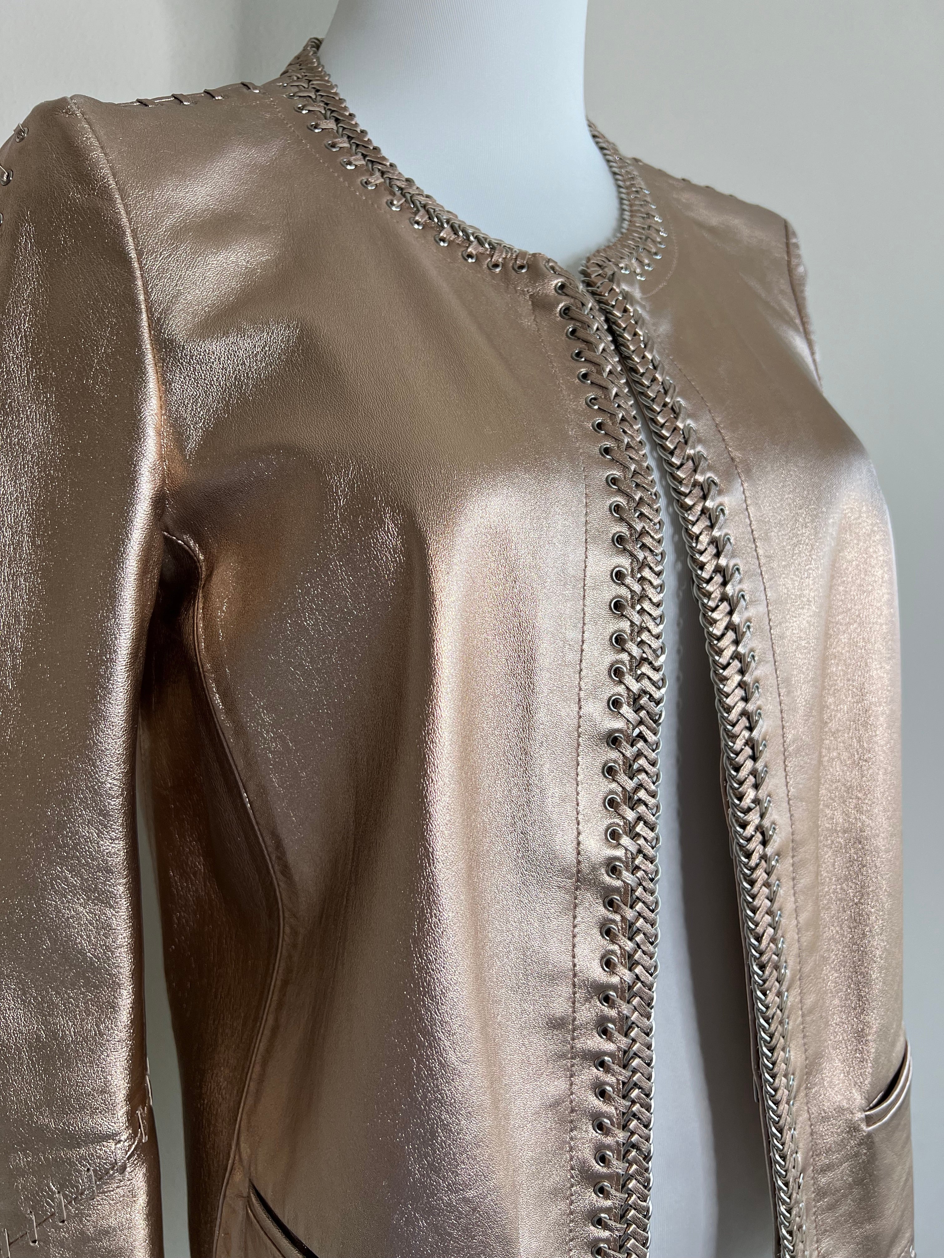 Rose gold metalic leather jacket - ROBERTO CAVALLI