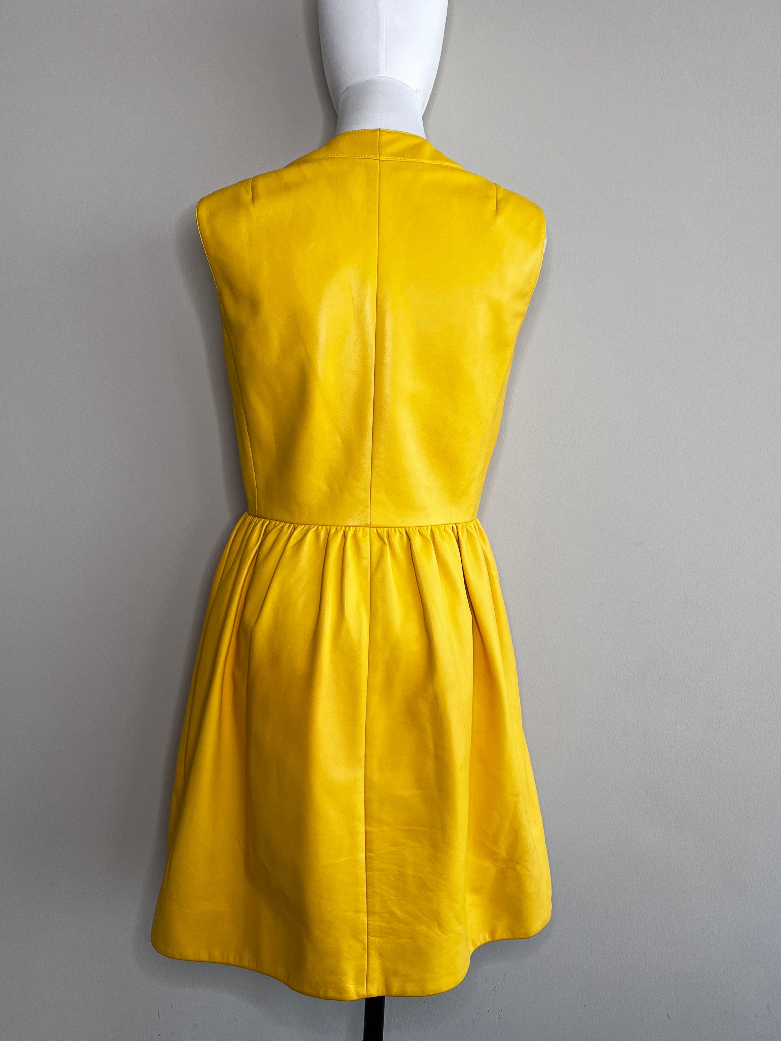 Yellow leather full zip mini dress - CHRISTIAN DIOR