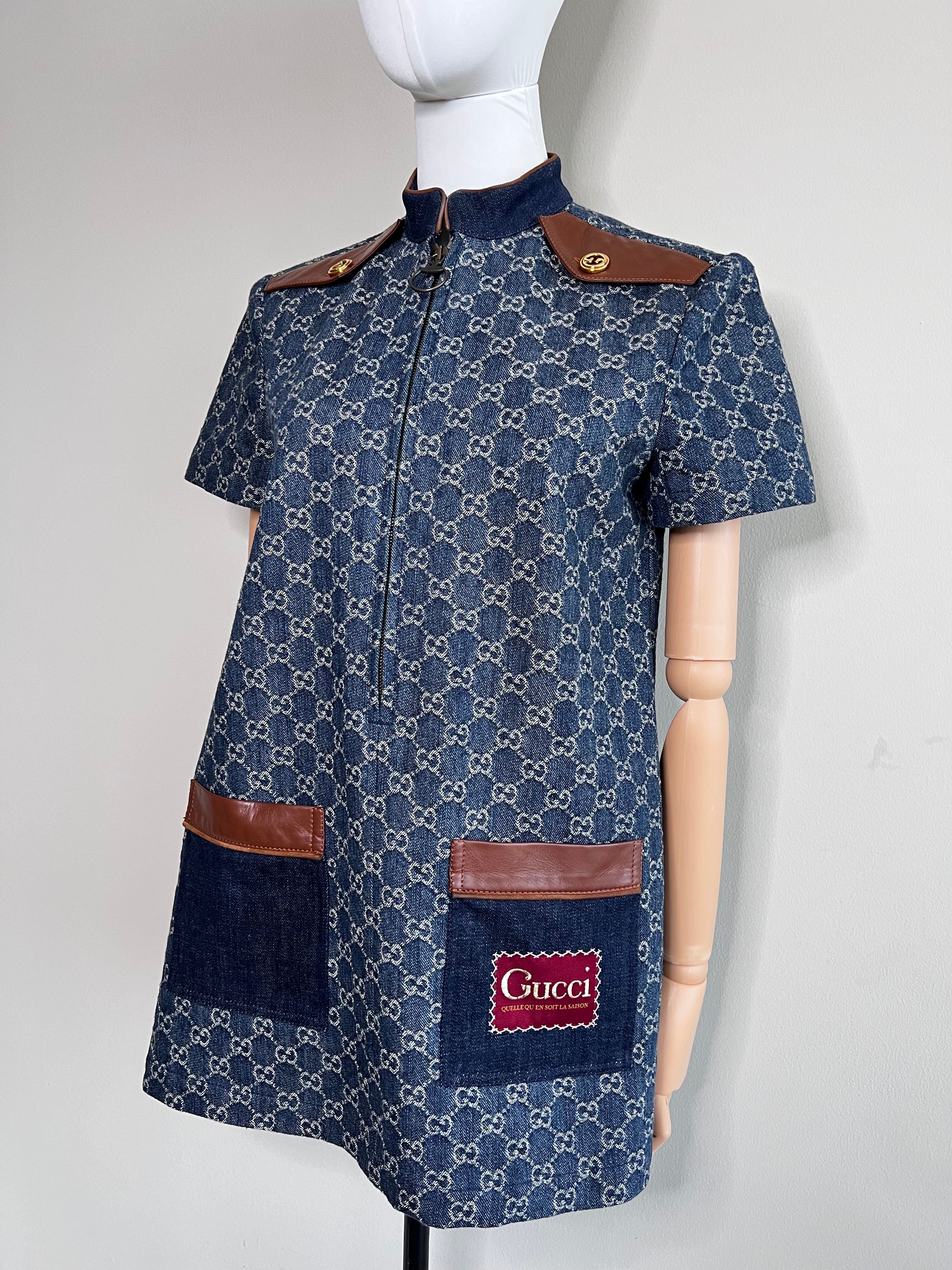 Blue supreme denim GG mini dress - GUCCI