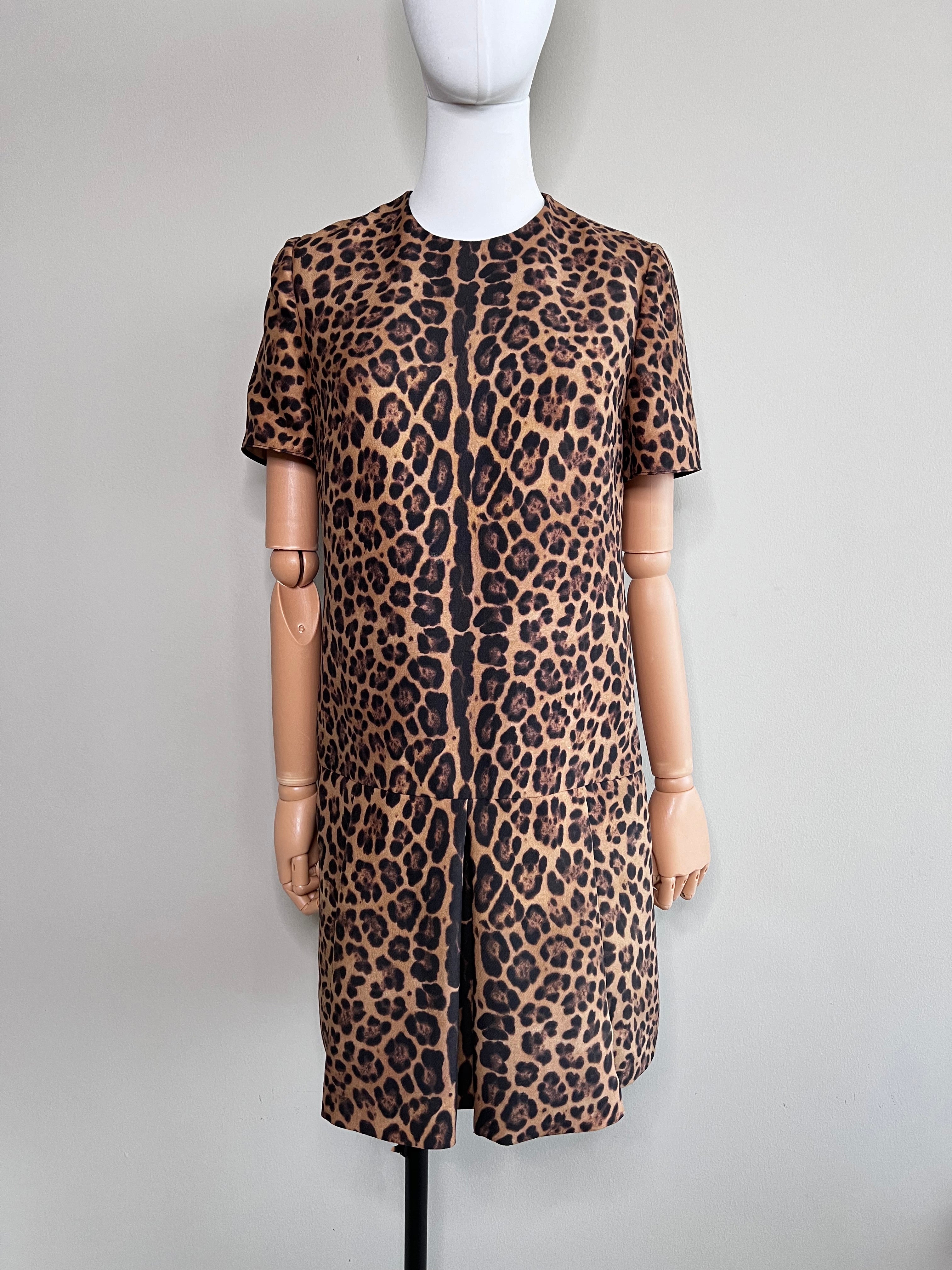 Brown animal print wool silk mini dress - VALENTINO
