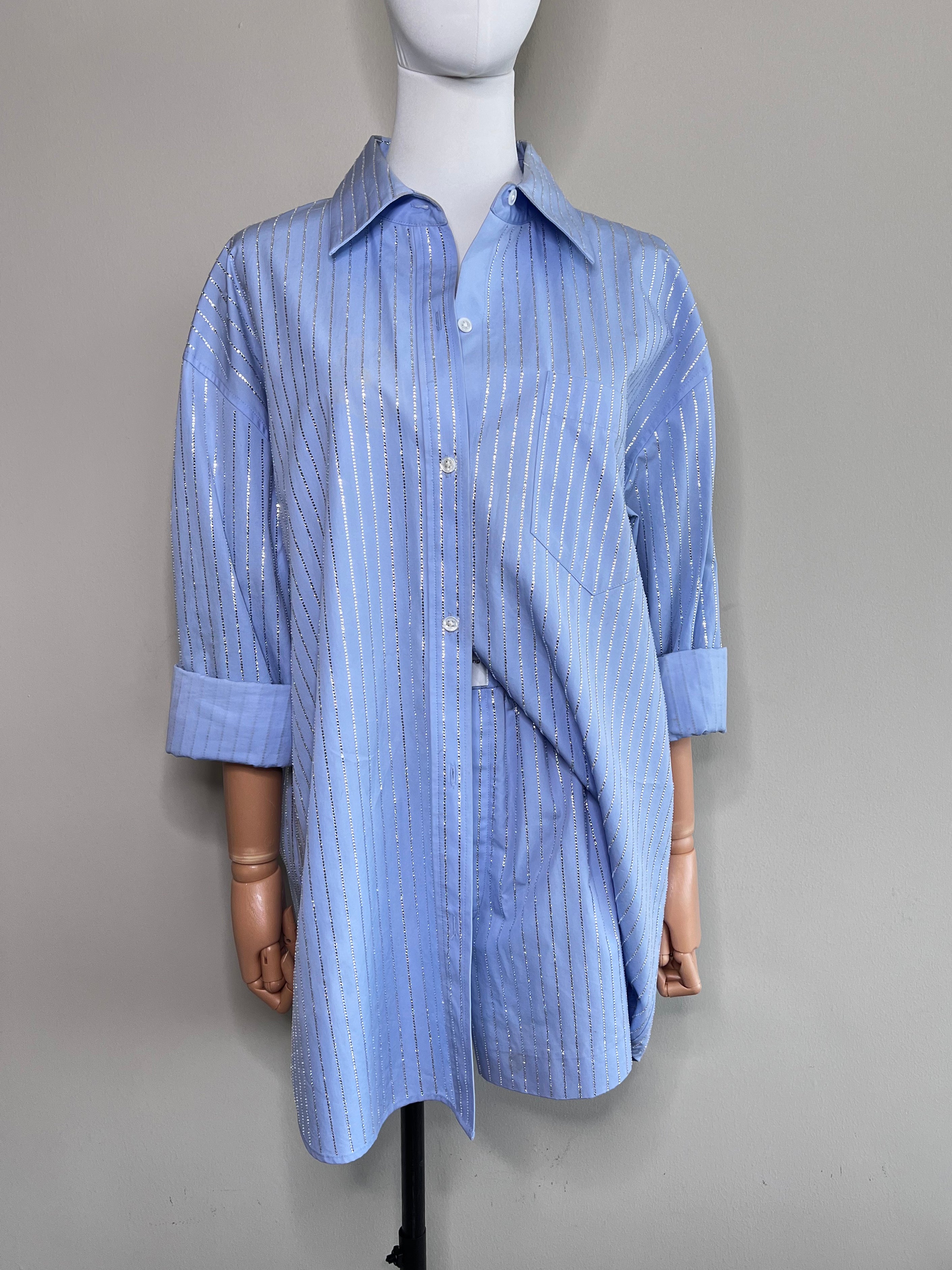 A set of Blue stripped long sleeve crystal button up with boxer shorts - ALEXANDER WANG