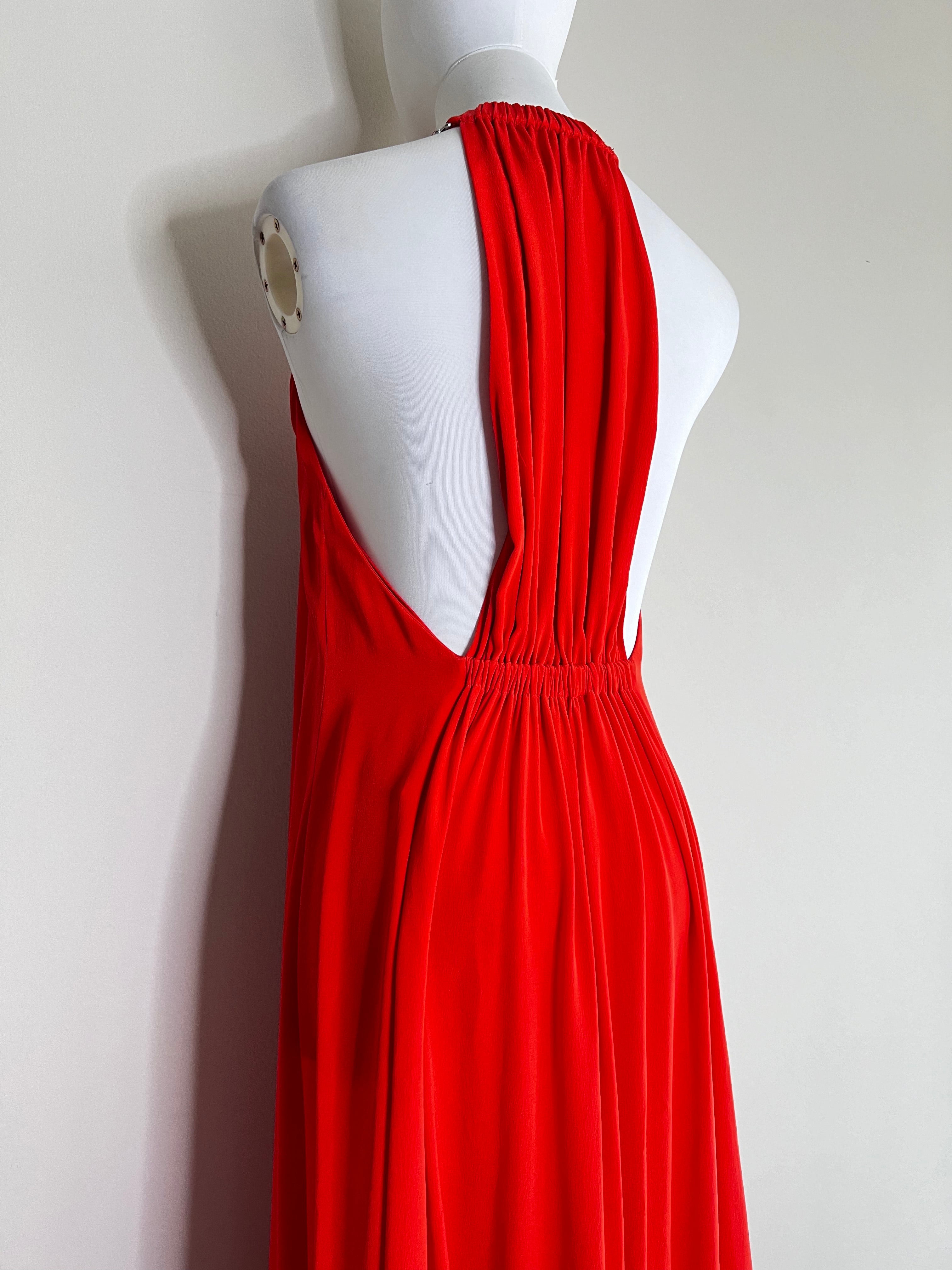 Red heavy crepe de chine long halter dress - TIBI
