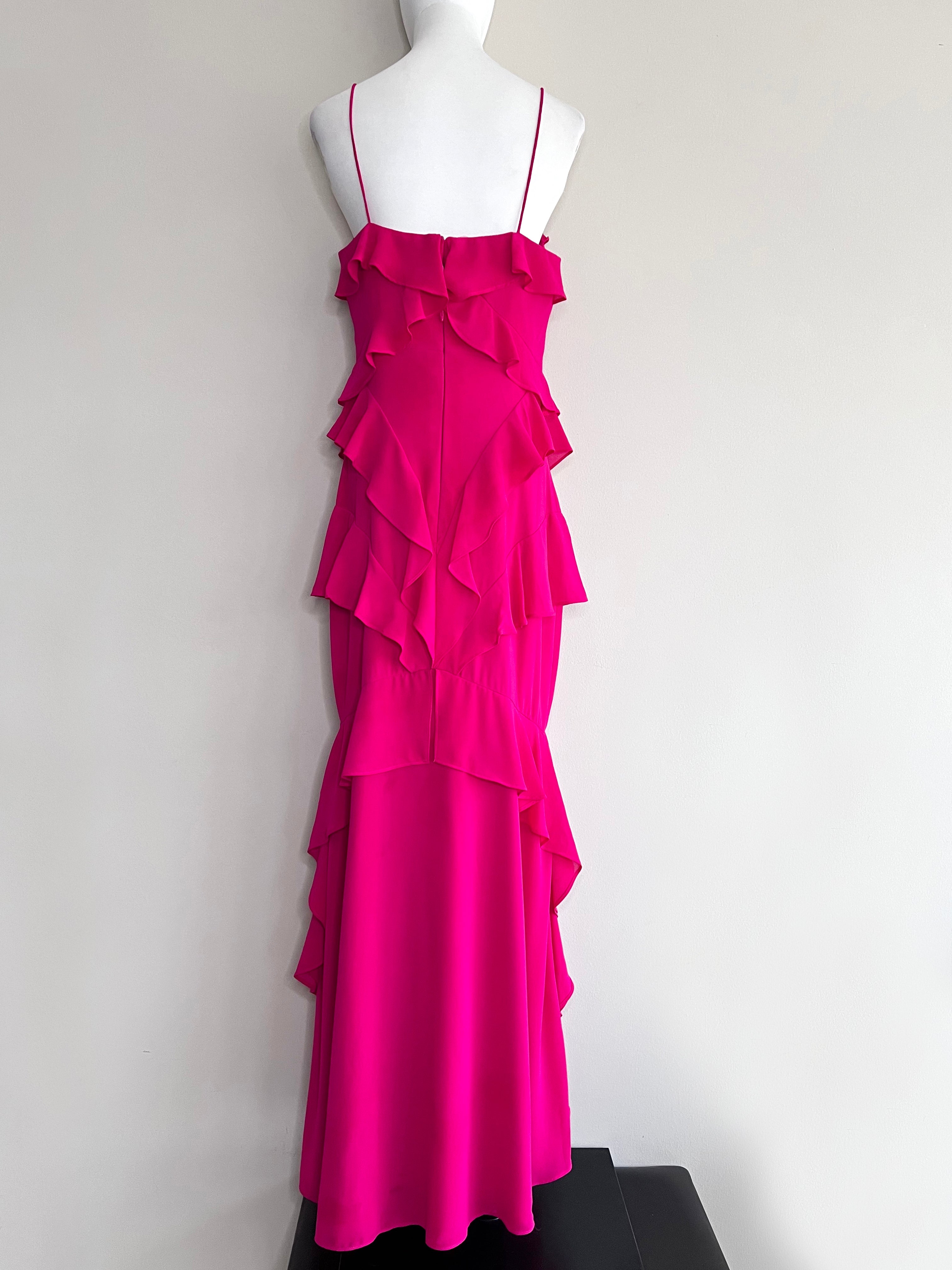 Fuchsia ruffled slit long dress - LUMIER