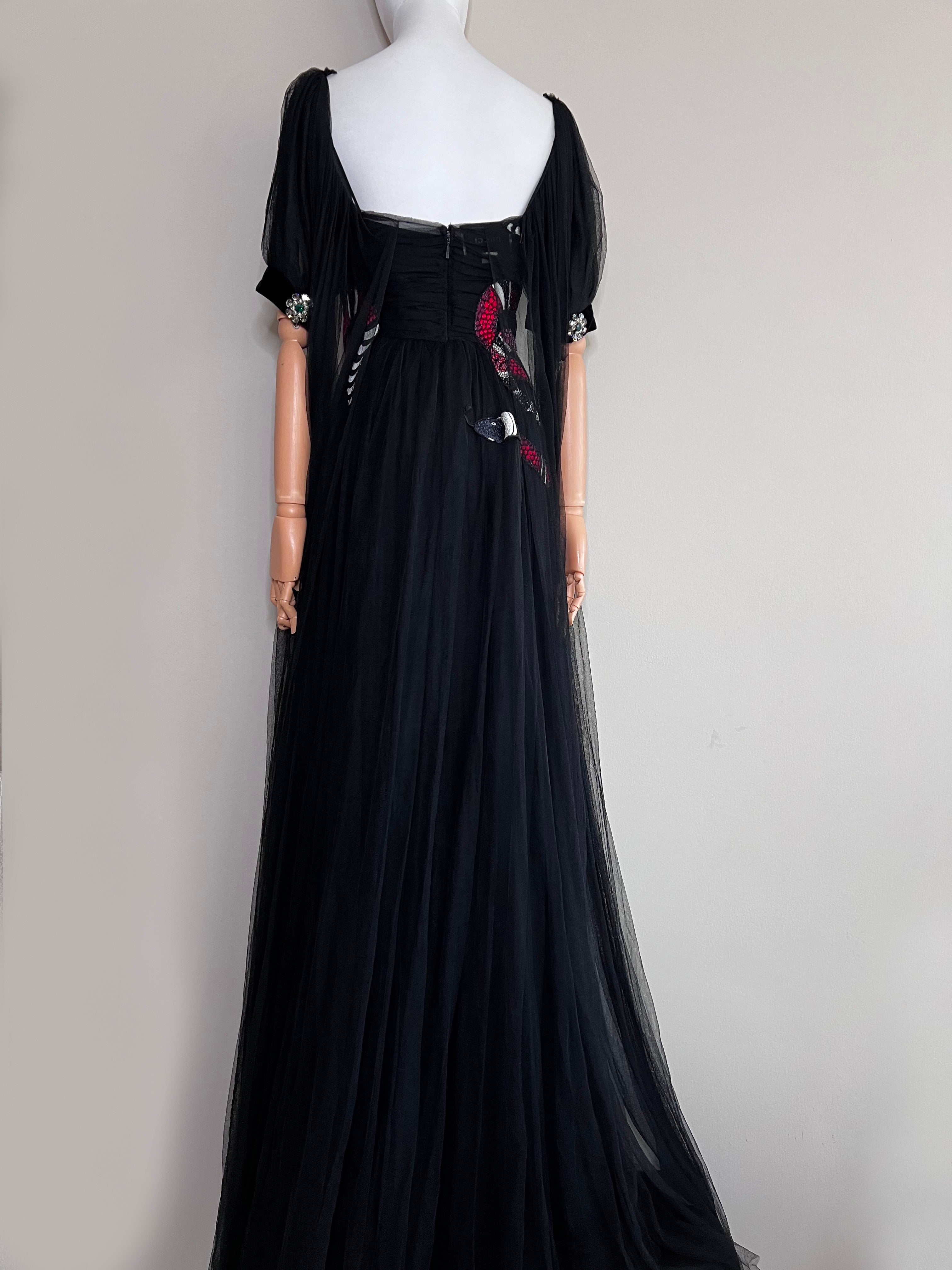 Black Tulle Embroidered Snake gown - GUCCI