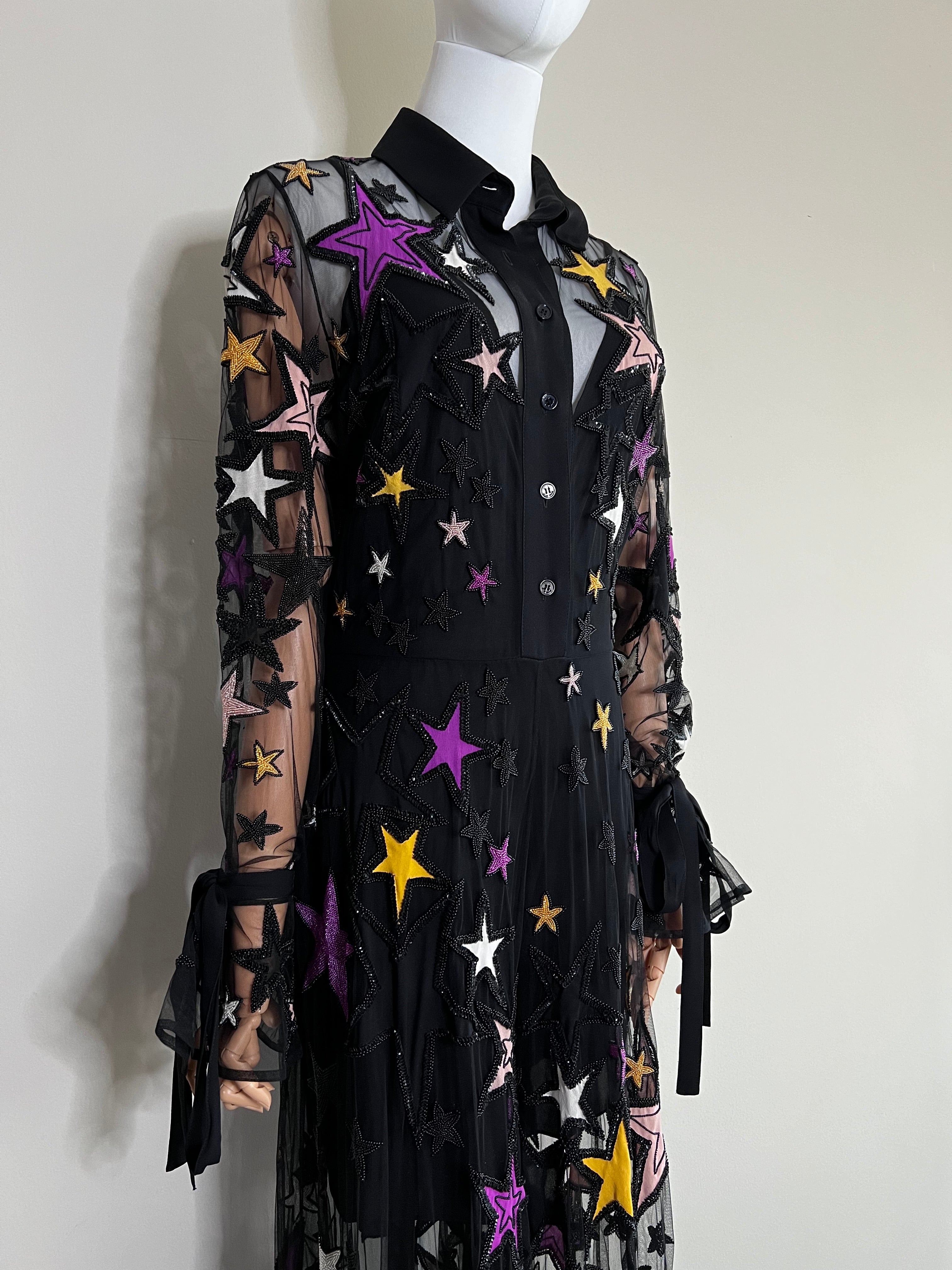 Black Mesh Star Design Perspective Maxi Dress - ELIE SAAB