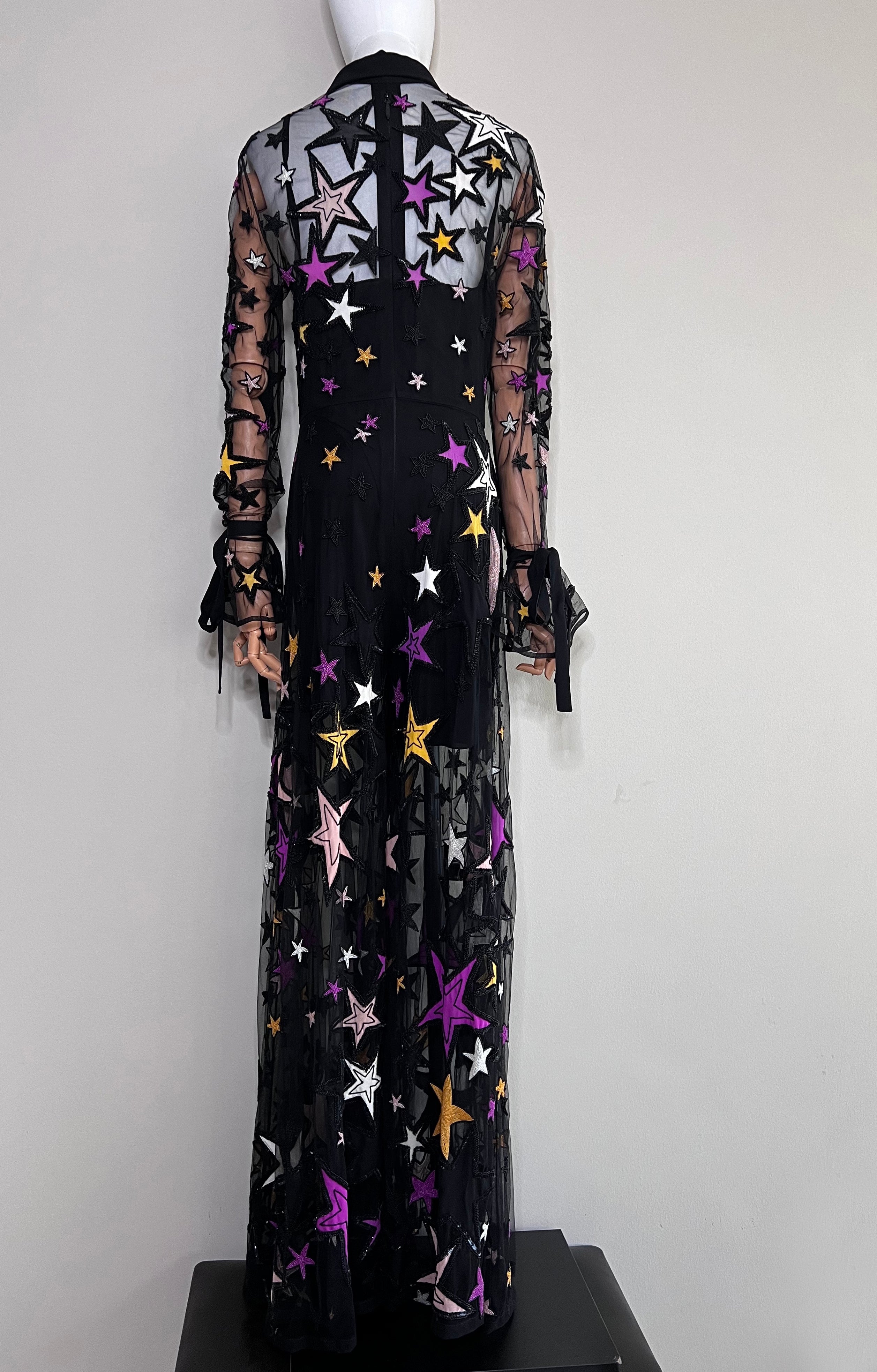 Black Mesh Star Design Perspective Maxi Dress - ELIE SAAB