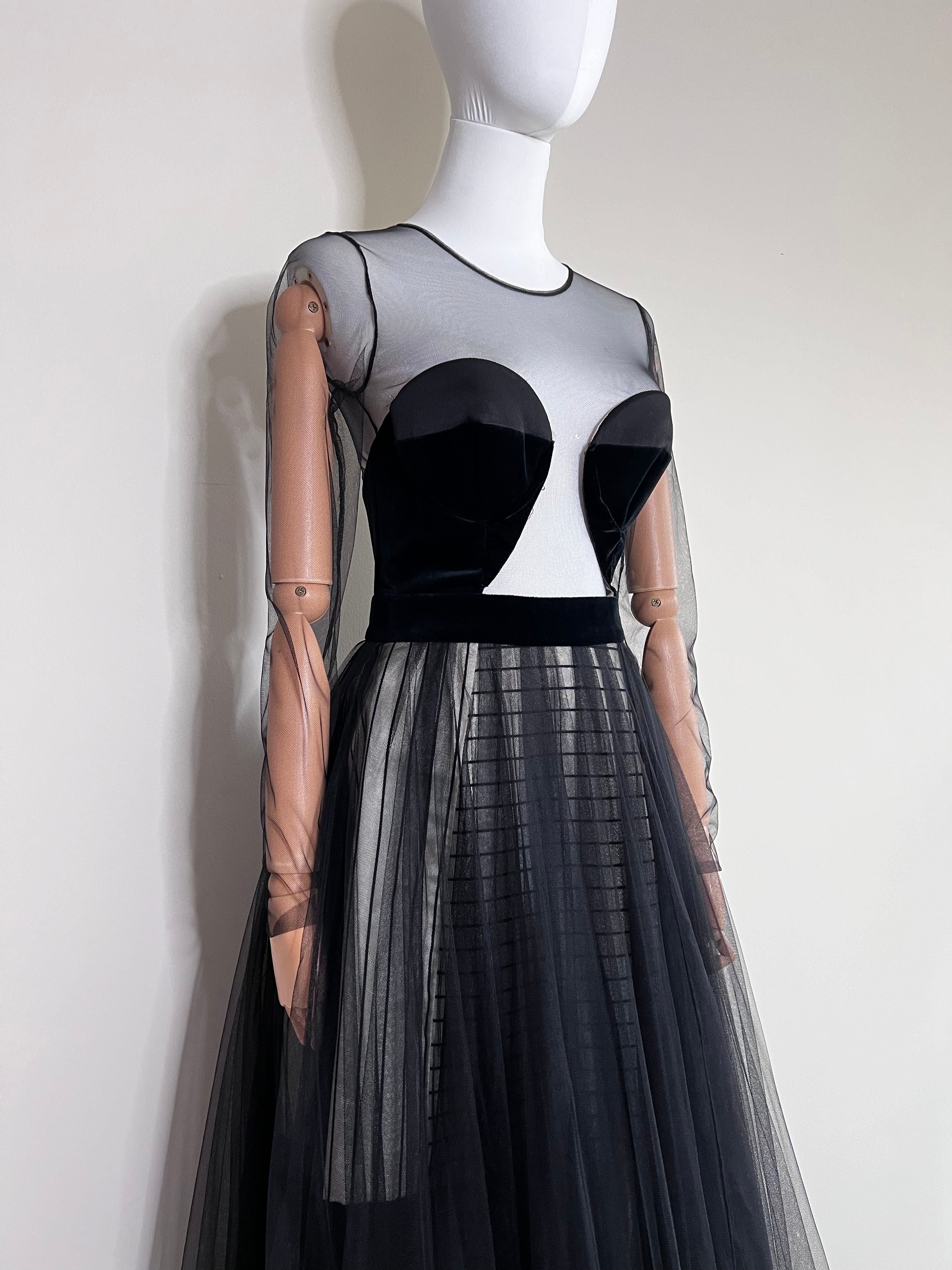 Black flared tulle dress with bodice - DANIELE CARLOTTA