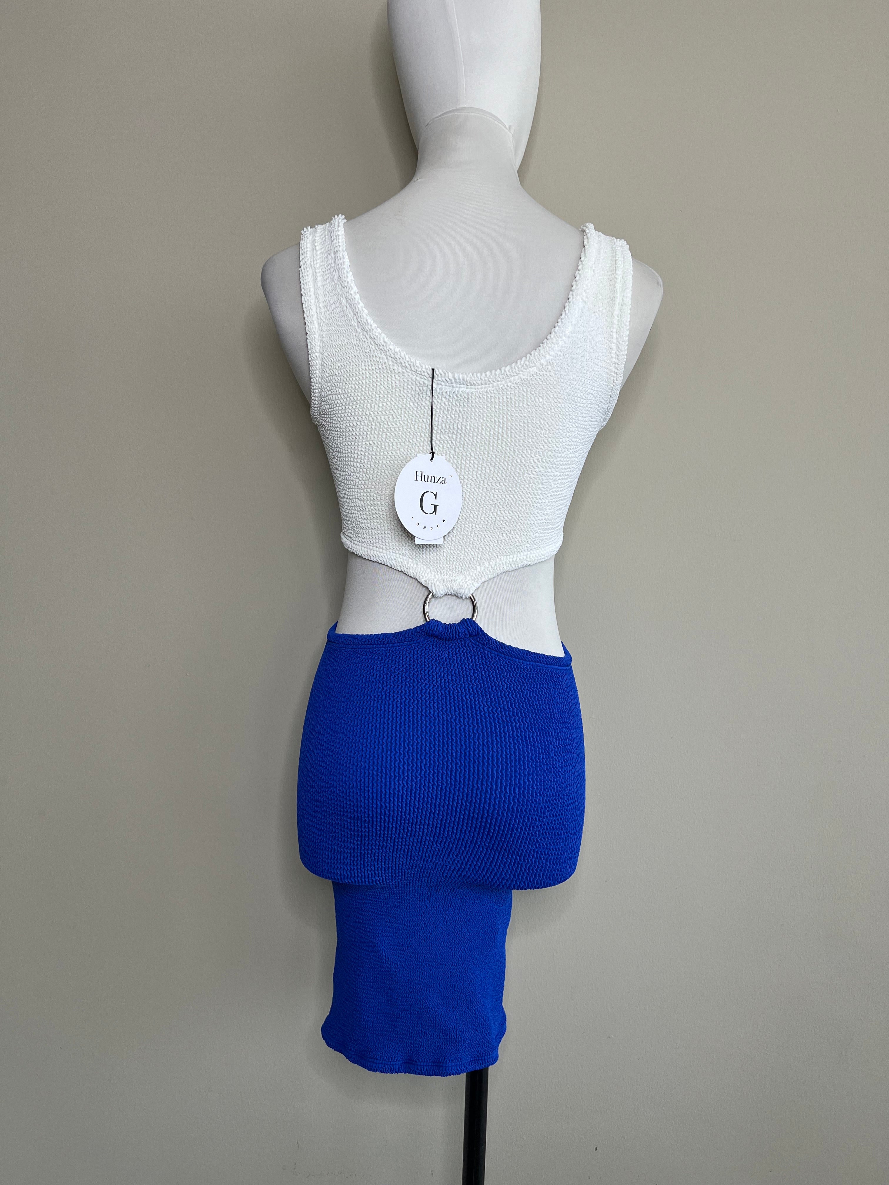 Blue & White Pretty cringkle-knit cutout mini dress - HUNZA G