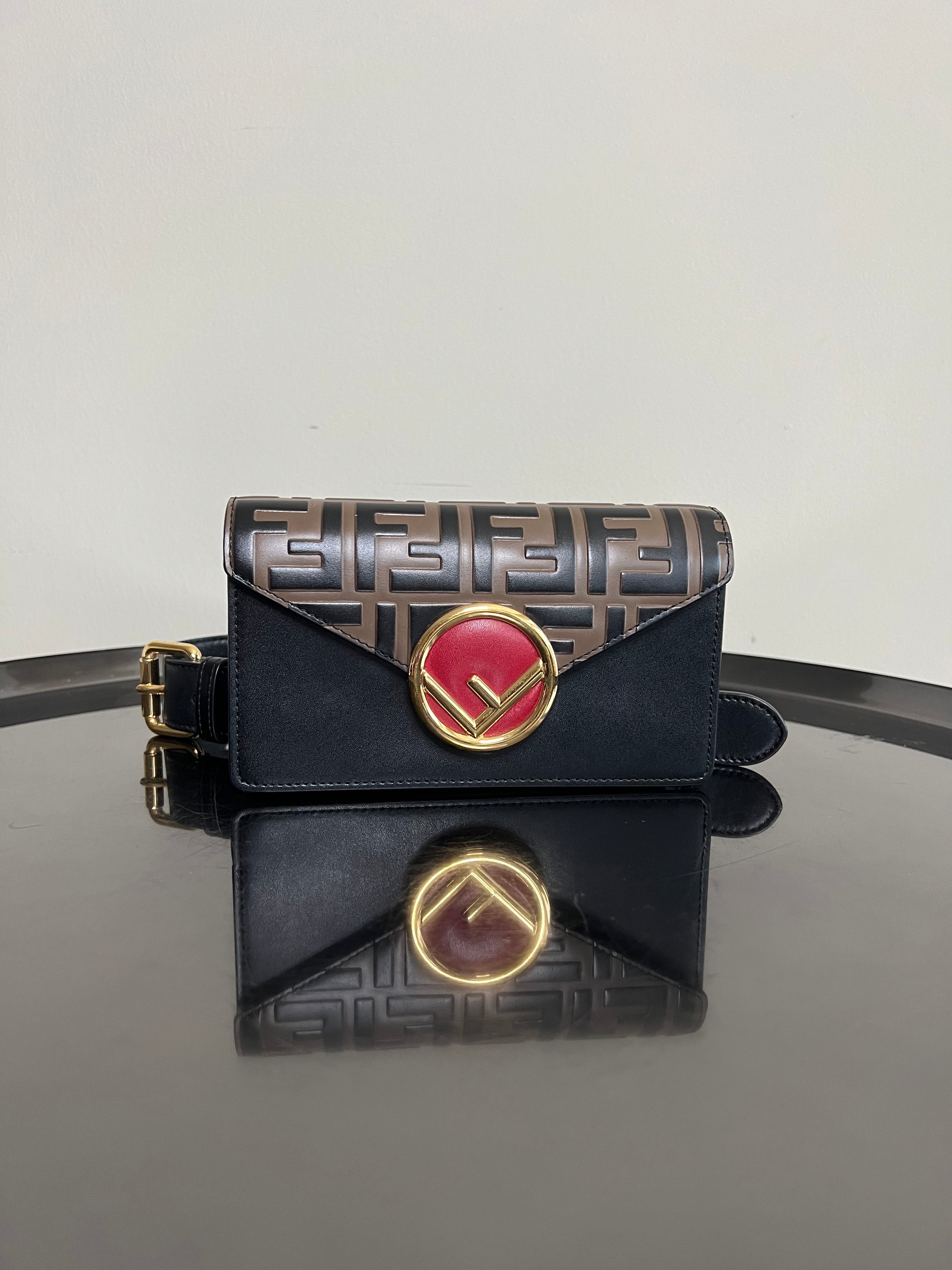 Black Brown Leather FF Logo belt bag - FENDI