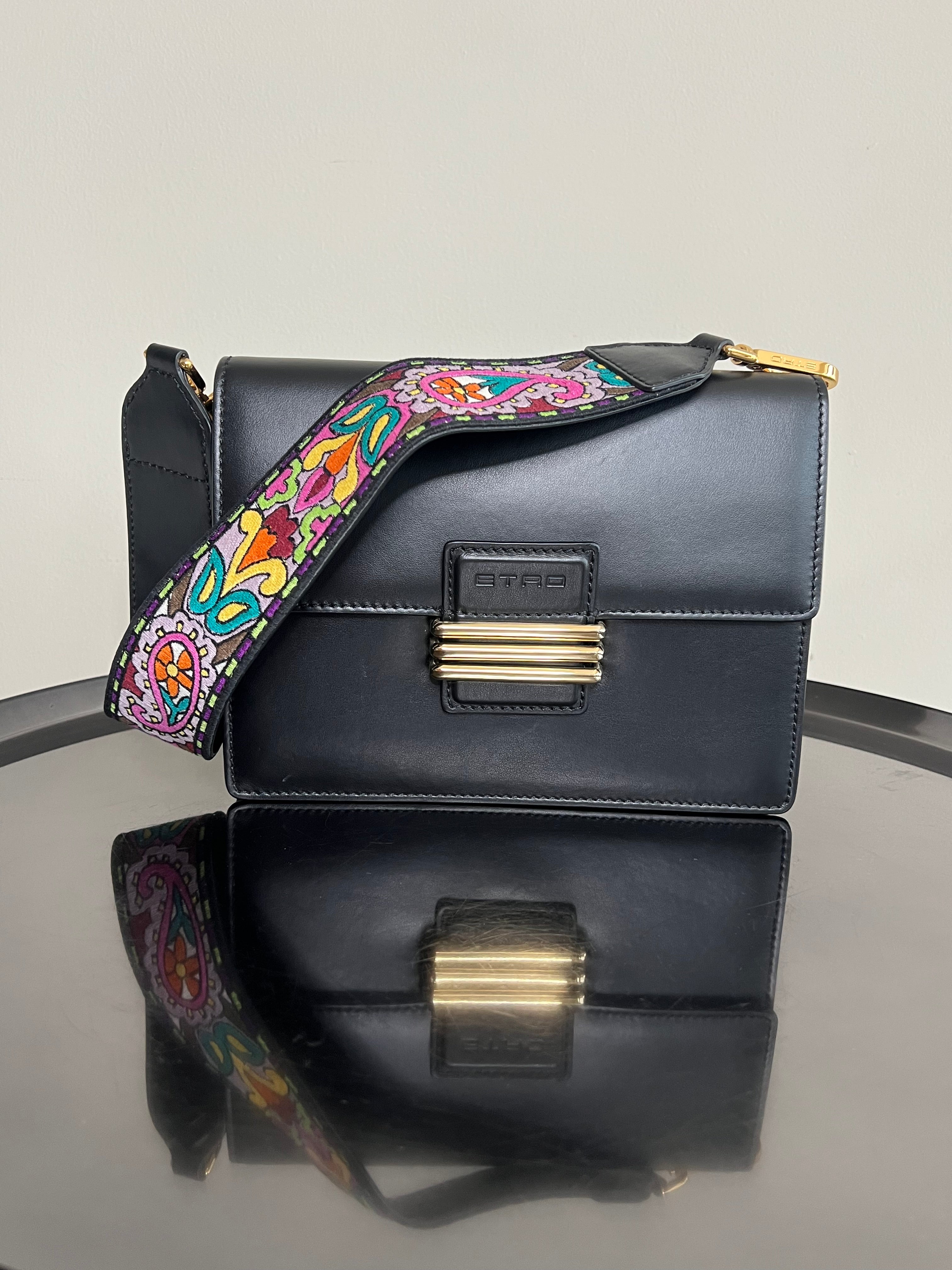 Black Fold Over Shoulder Bag with extra strap - ETRO