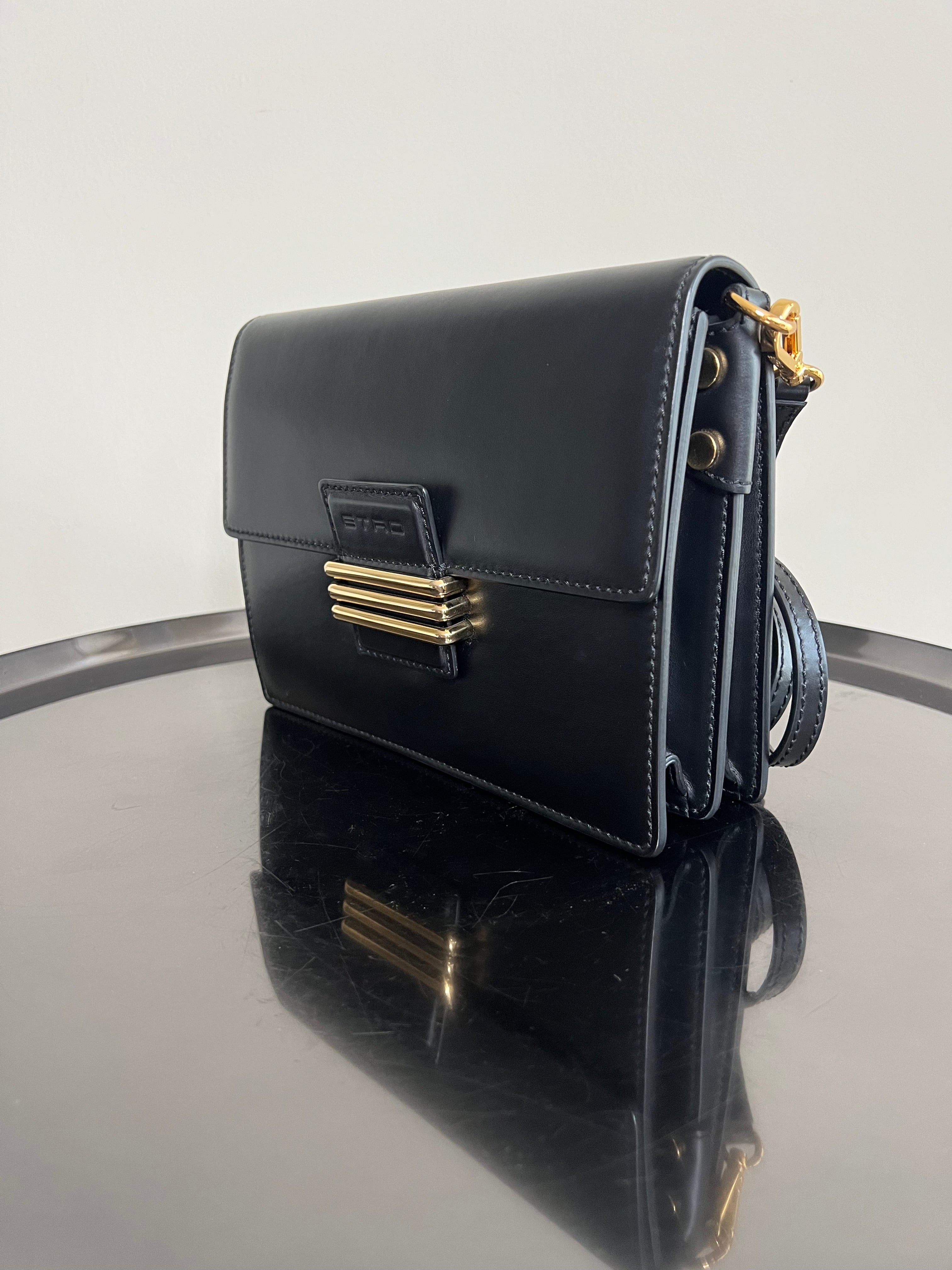 Black Fold Over Shoulder Bag with extra strap - ETRO