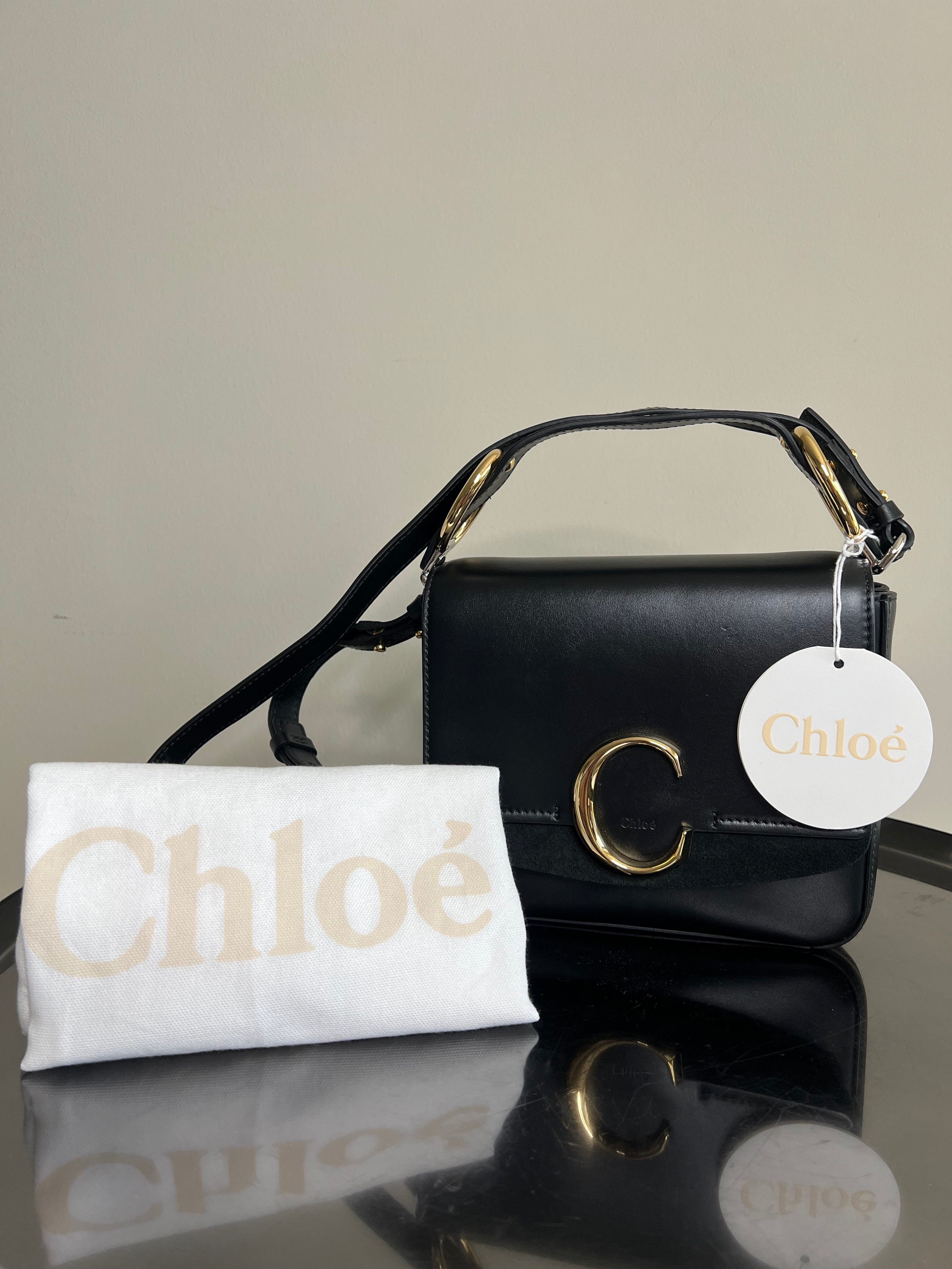 Black Shiny Calfskin Suede Mini C Double Carry - CHLOE