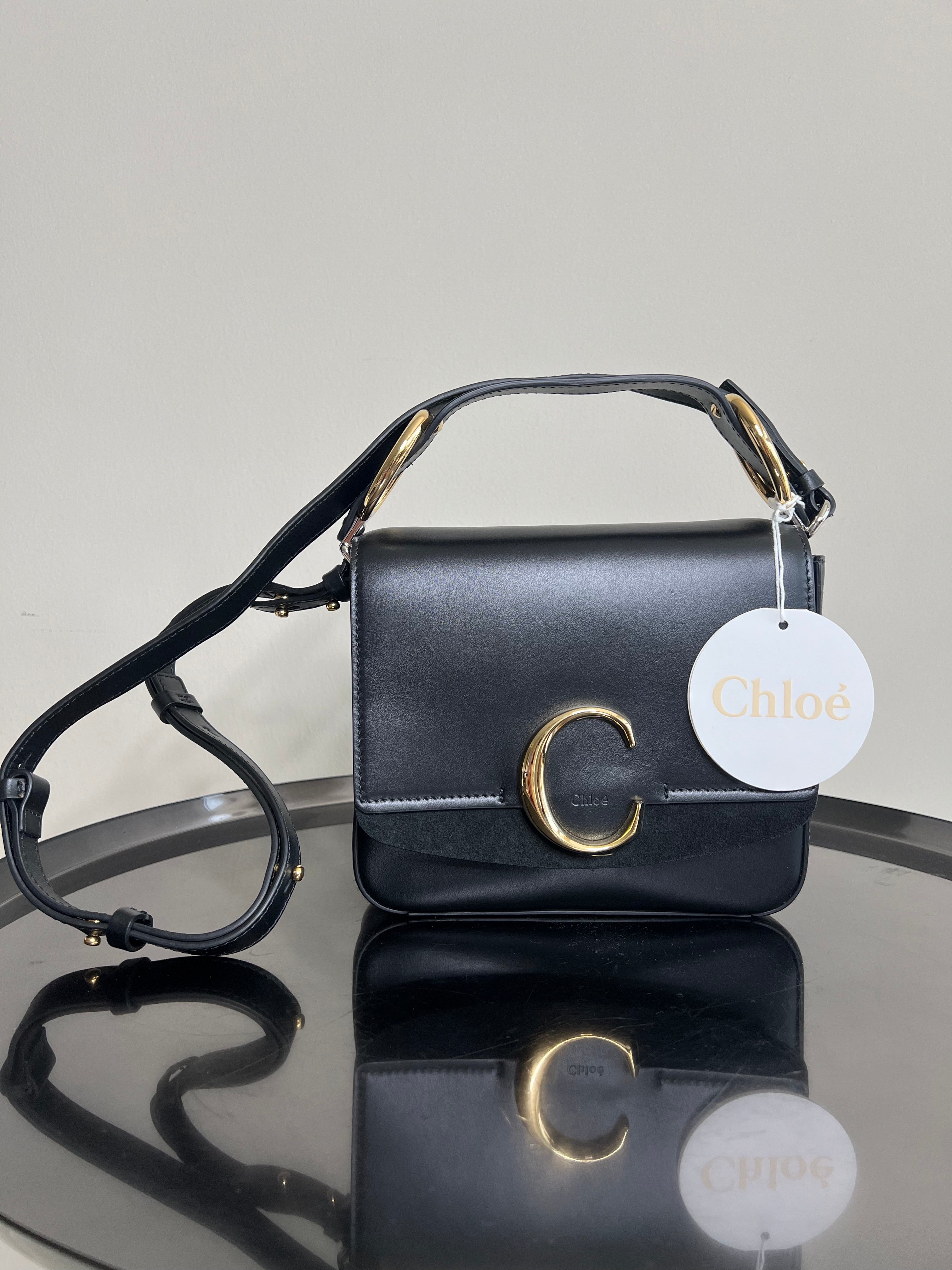 Black Shiny Calfskin Suede Mini C Double Carry - CHLOE