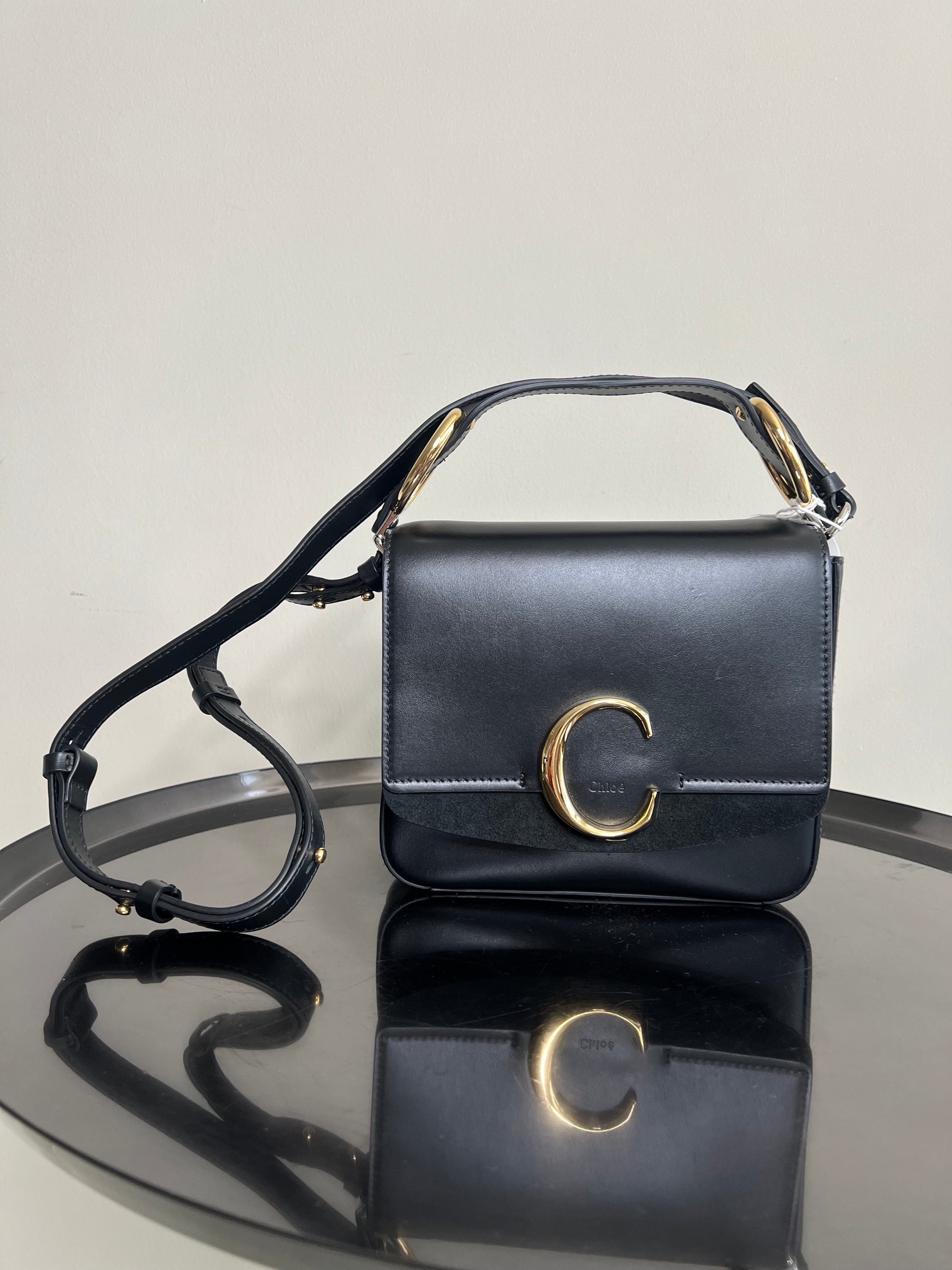 Black Shiny Calfskin Suede Mini C Double Carry - CHLOE