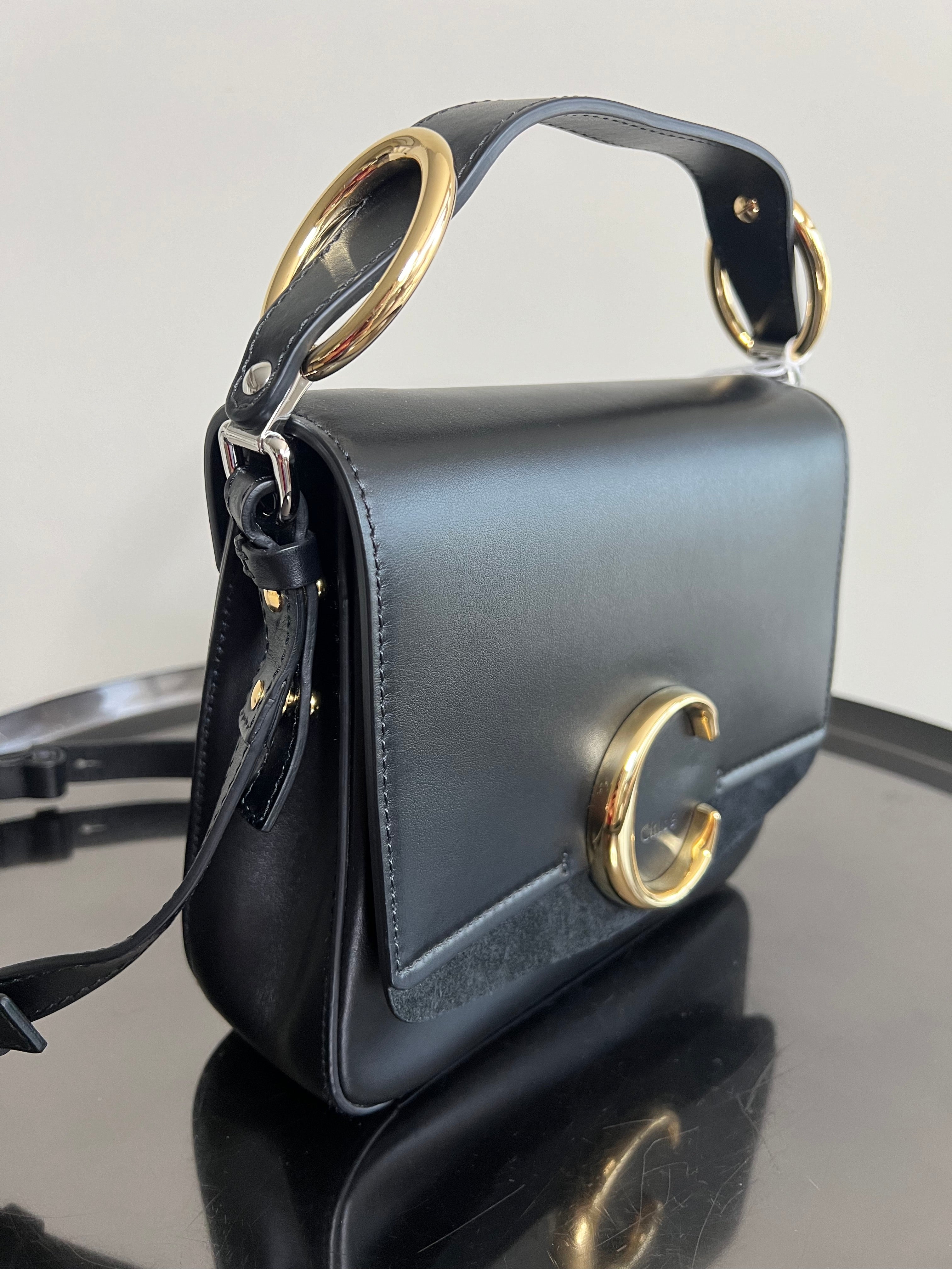 Black Shiny Calfskin Suede Mini C Double Carry - CHLOE