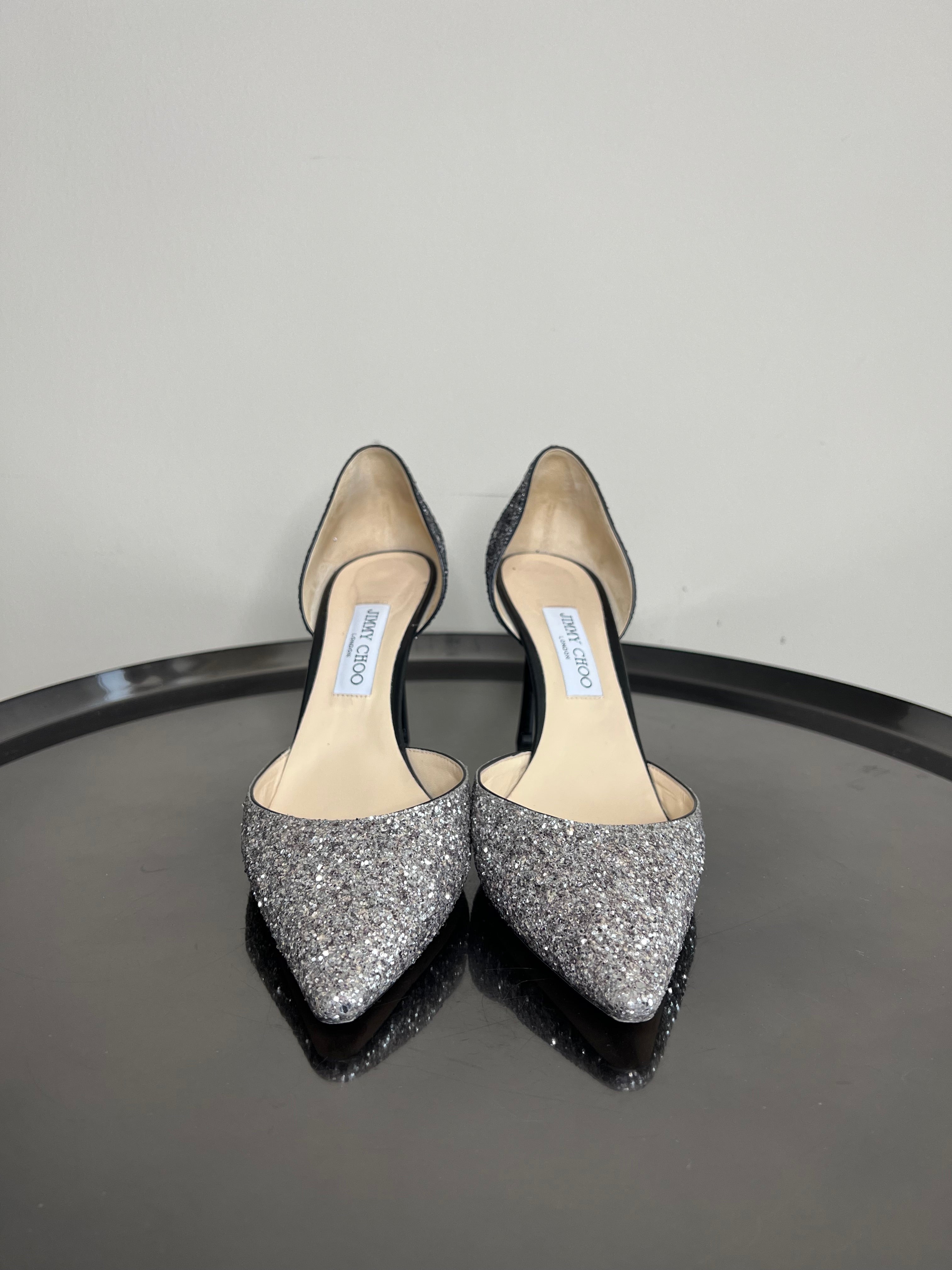 Esther 85' Coarse Glitter D'orsay Pumps In Metallic - JIMMY CHOO